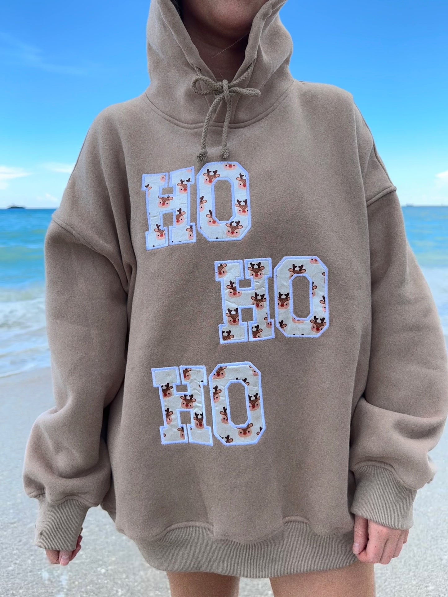 HO HO HO REINDEER CHRISTMAS EMBROIDER HOODIE