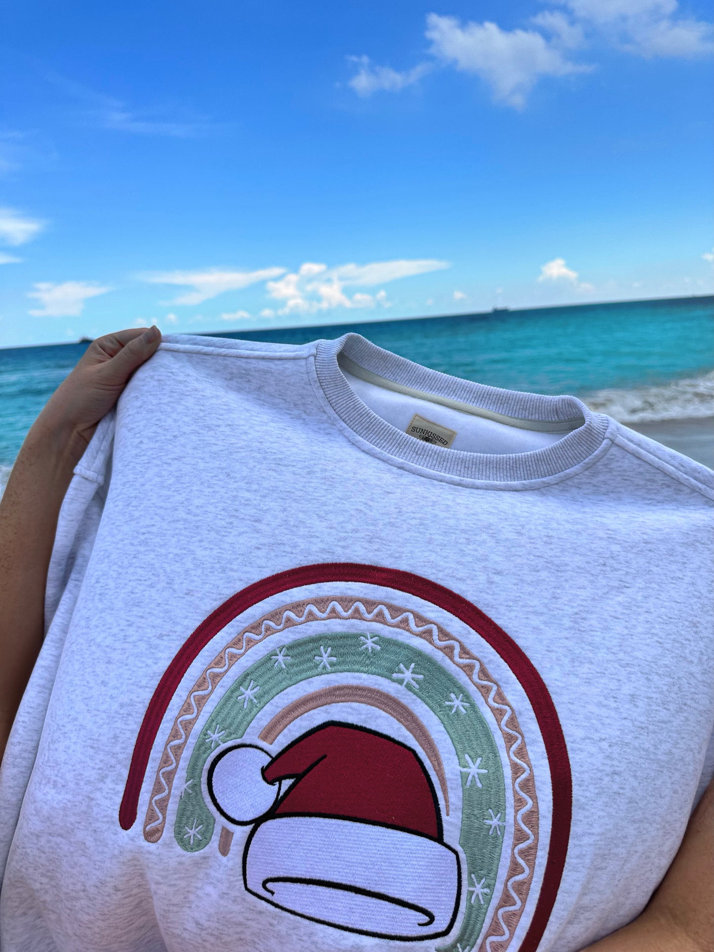 SANTA HAT CHRISTMAS RAINBOW EMBROIDER SWEATSHIRT