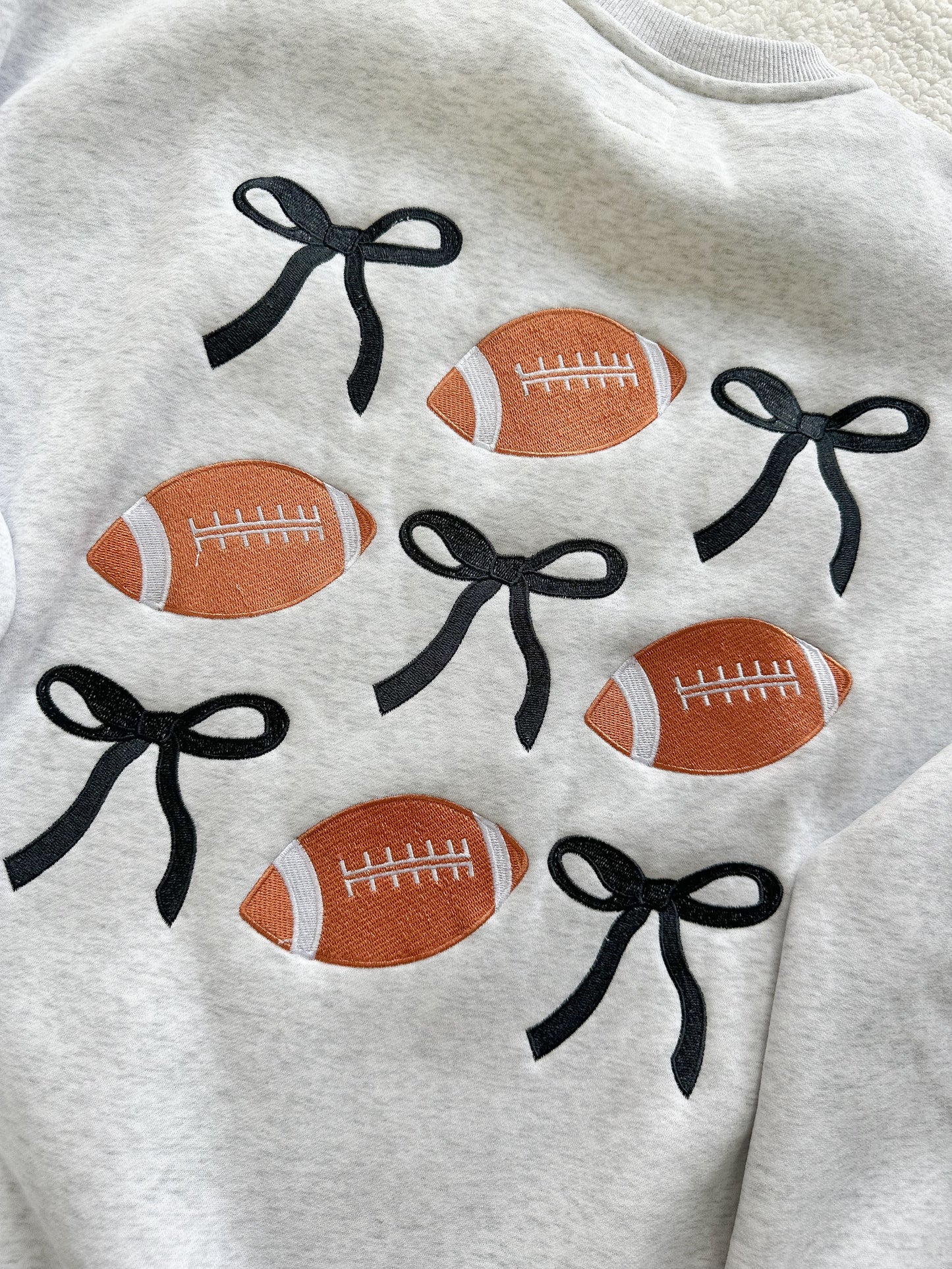 Game Day Embroider Football Bows Sweatshirt