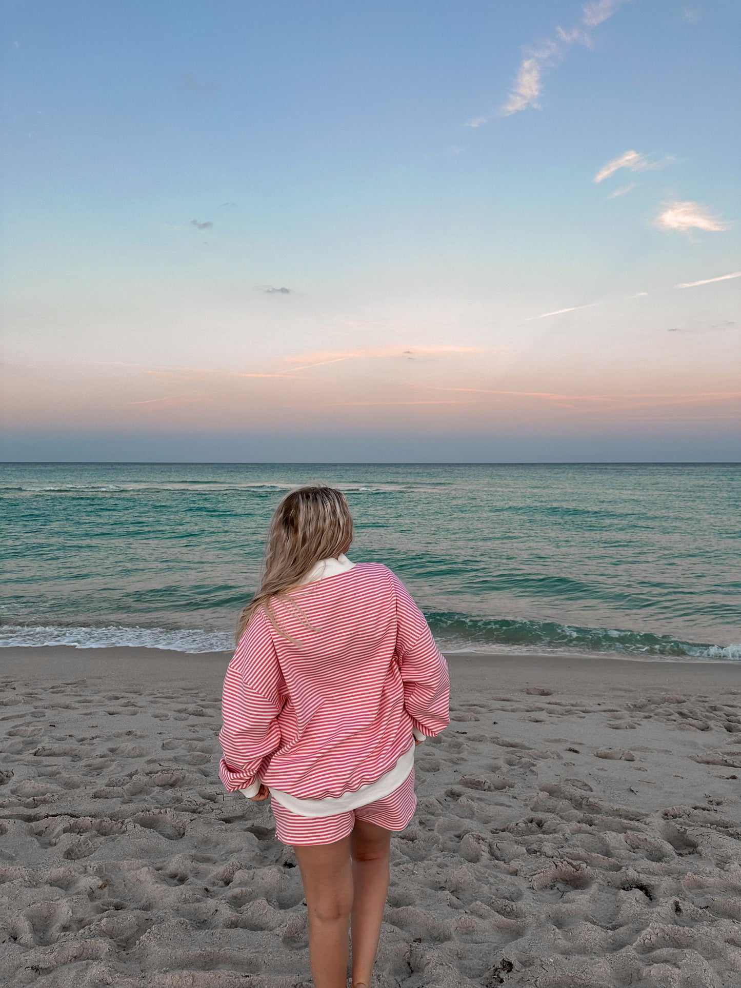 Dark Pink and White Big Striped Mockneck Sweatshirt