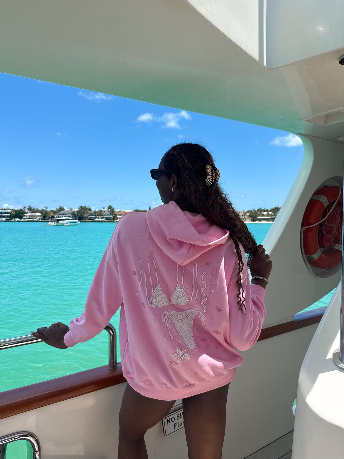 Lottie Pink Bikini Beaded Ocean Hoodie 100% Cotton