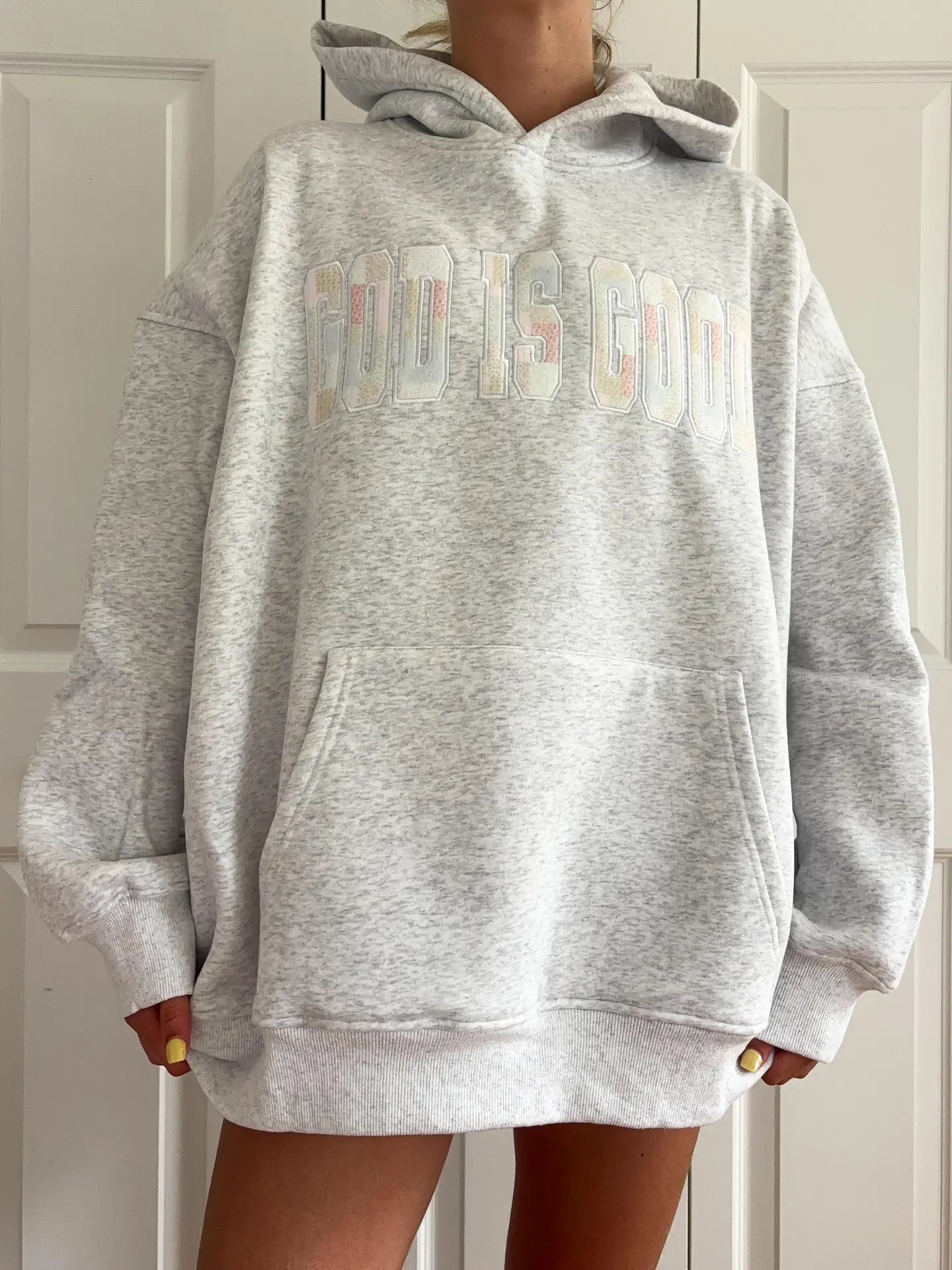 God Is Good Quilted Pastel Embroidered Hoodie