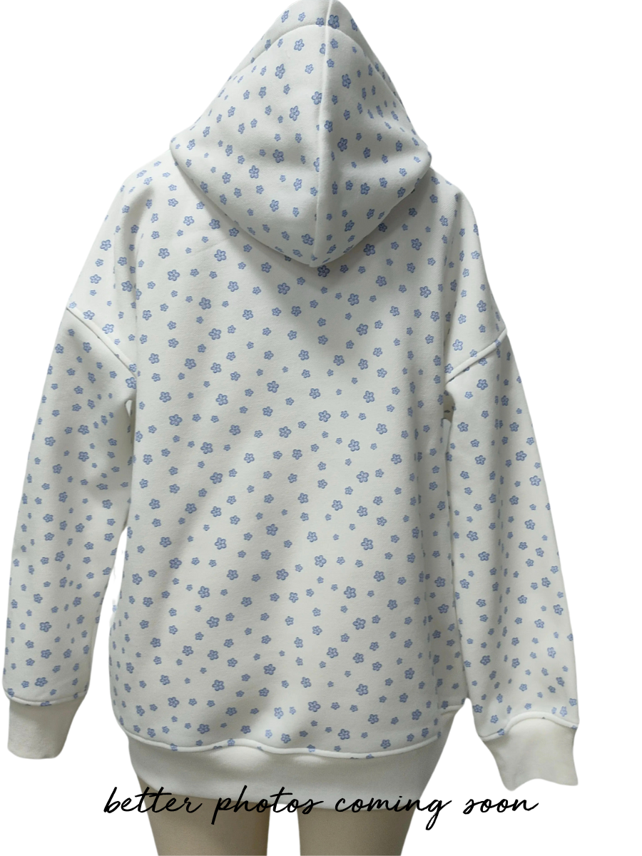White Lilo Blue Floral Hoodie