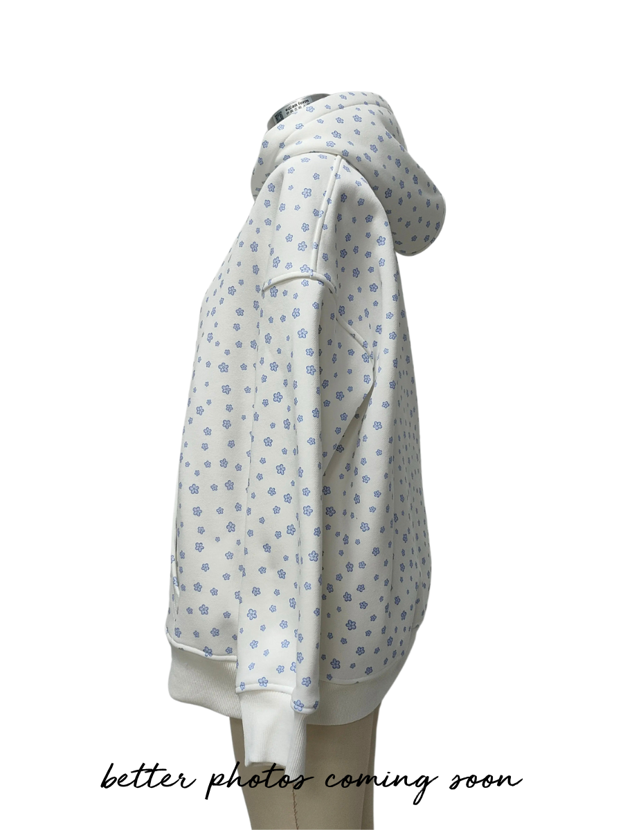 White Lilo Blue Floral Hoodie