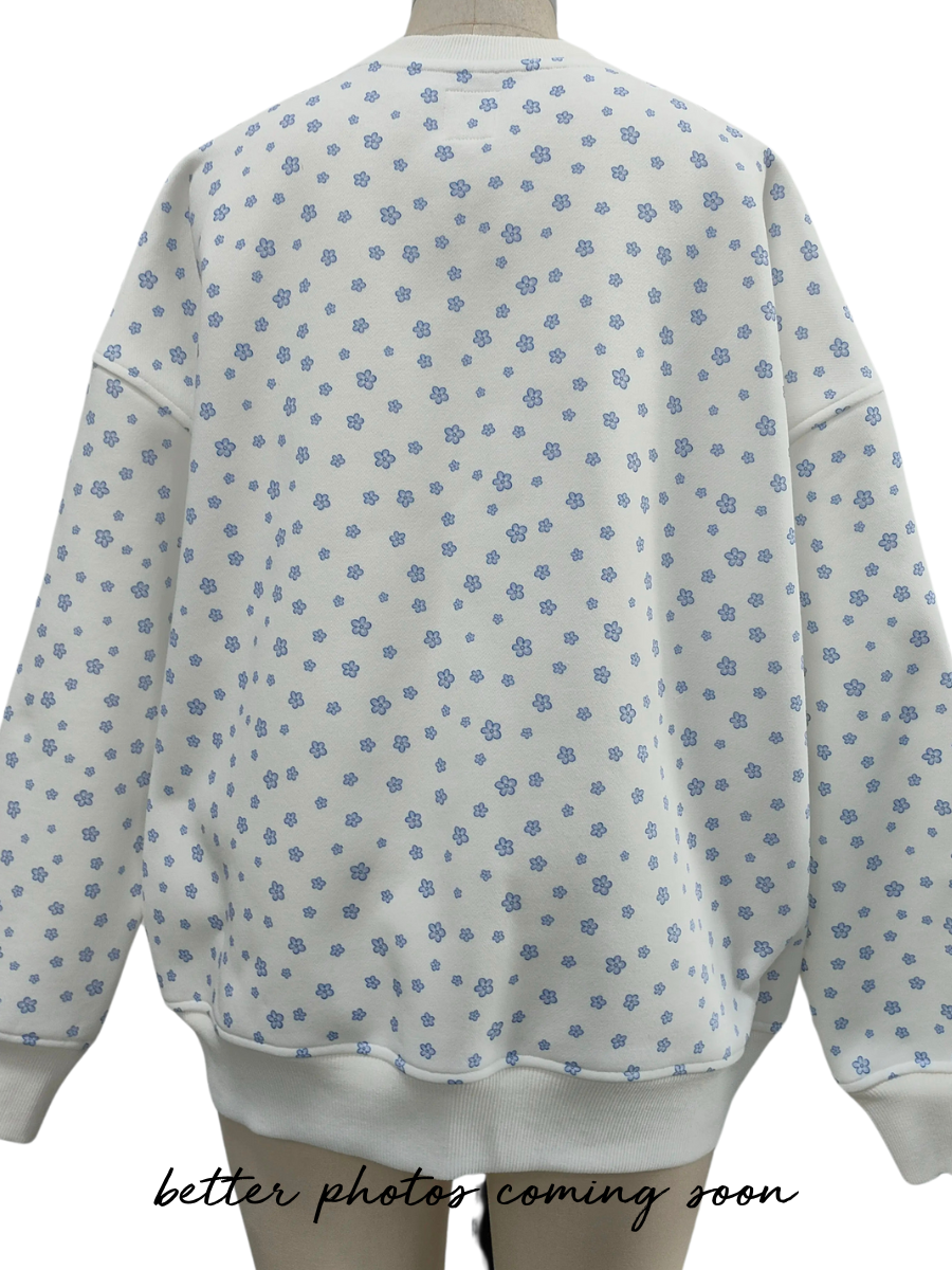 TRADESHOW White Lilo Blue Floral Sweatshirt