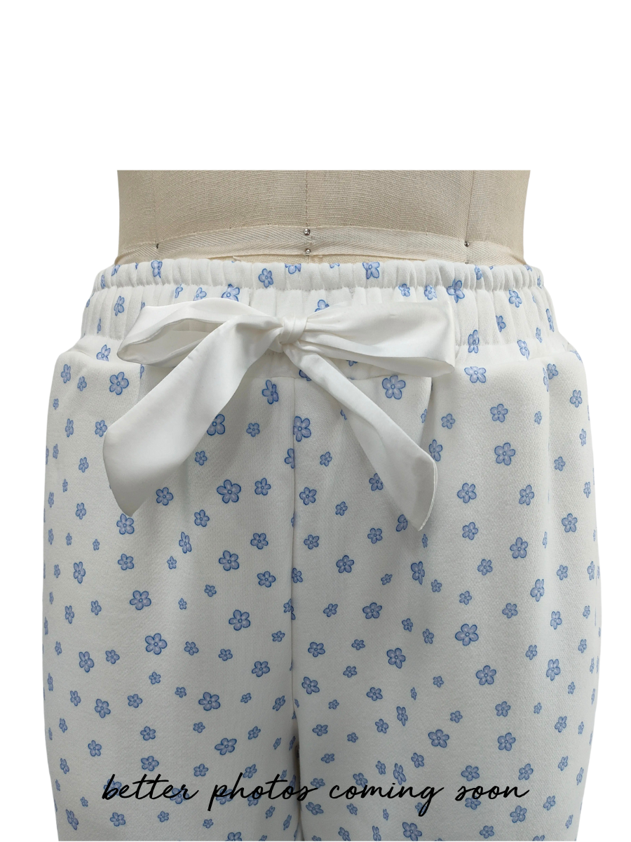 White Lilo Blue Floral Joggers