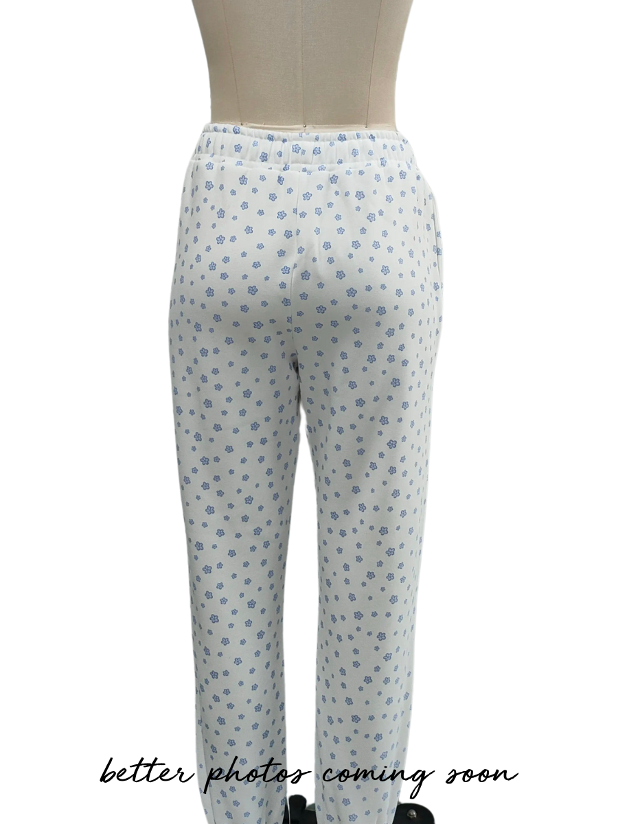 White Lilo Blue Floral Joggers