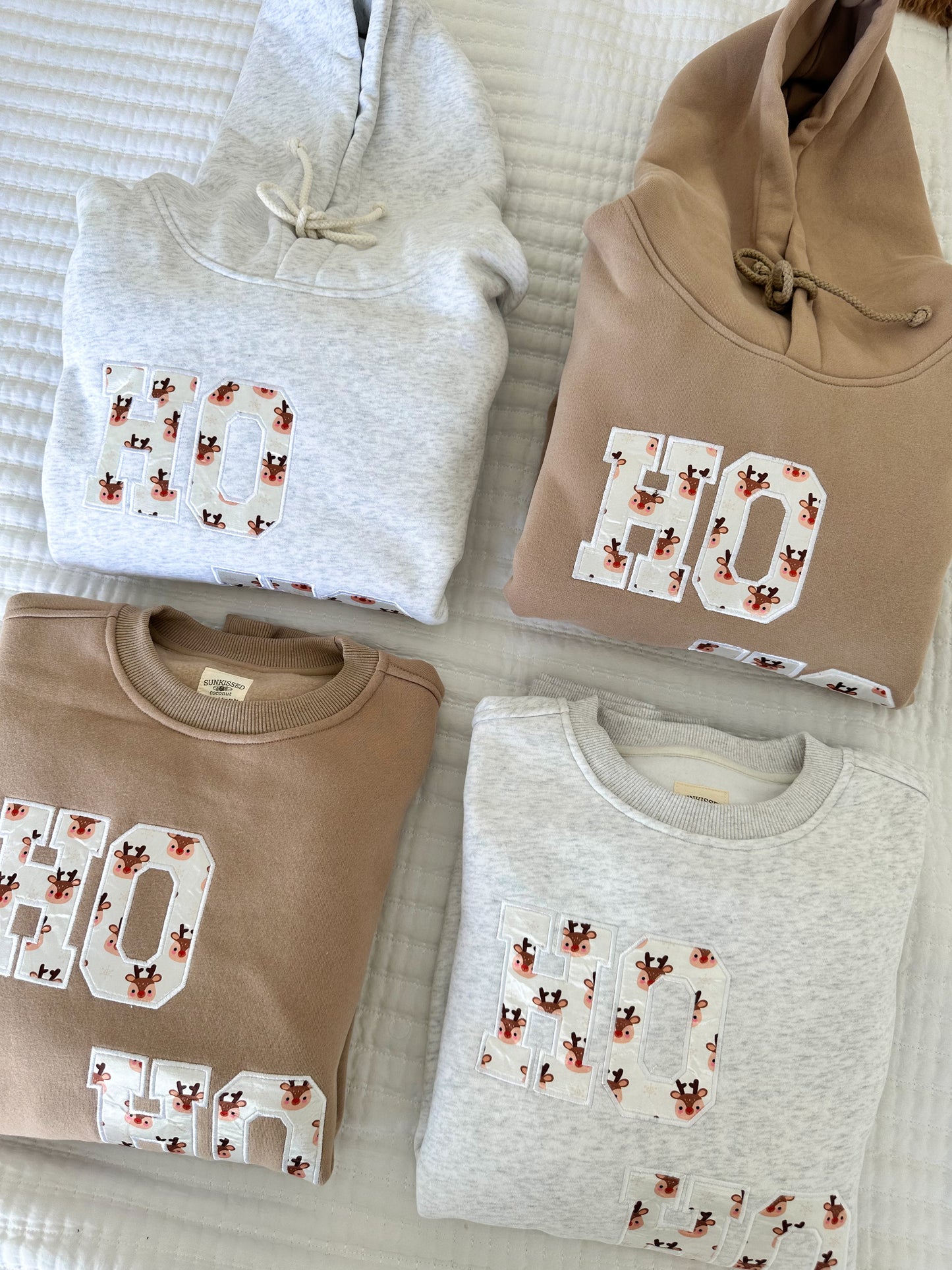 HO HO HO REINDEER CHRISTMAS EMBROIDER HOODIE