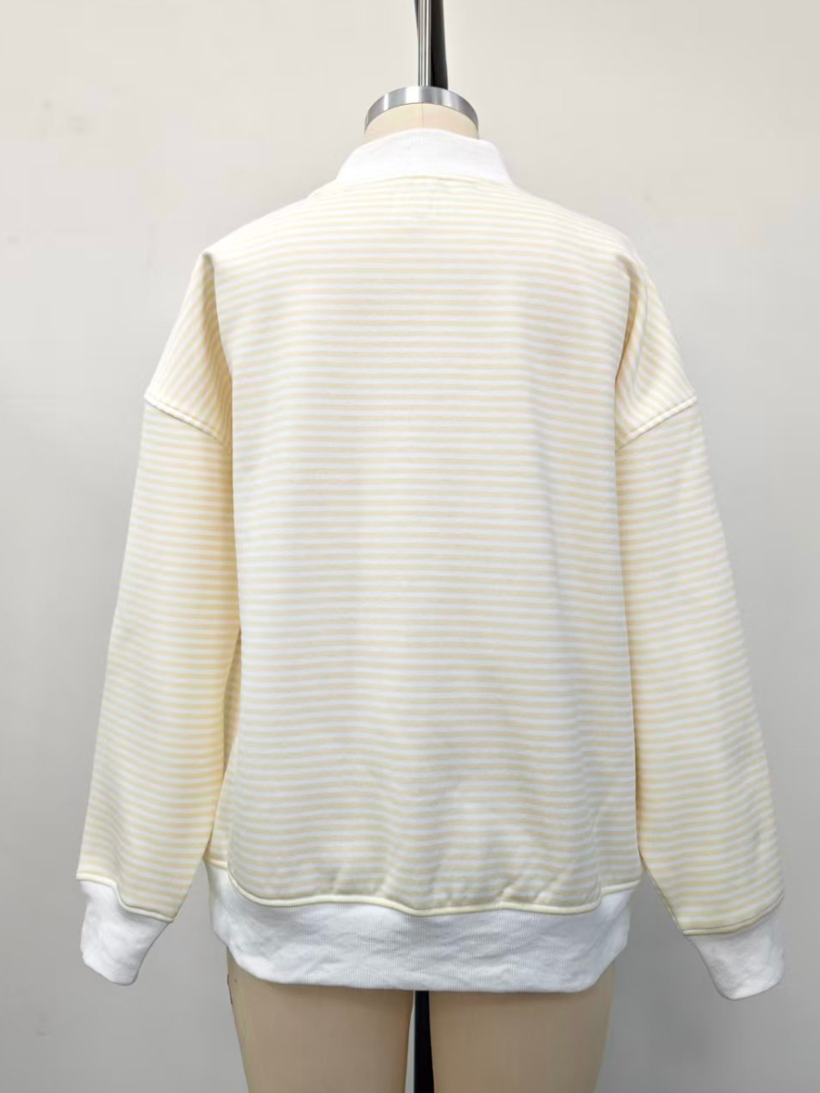 Baby Yellow and White Big Striped Mockneck Sweatshirt