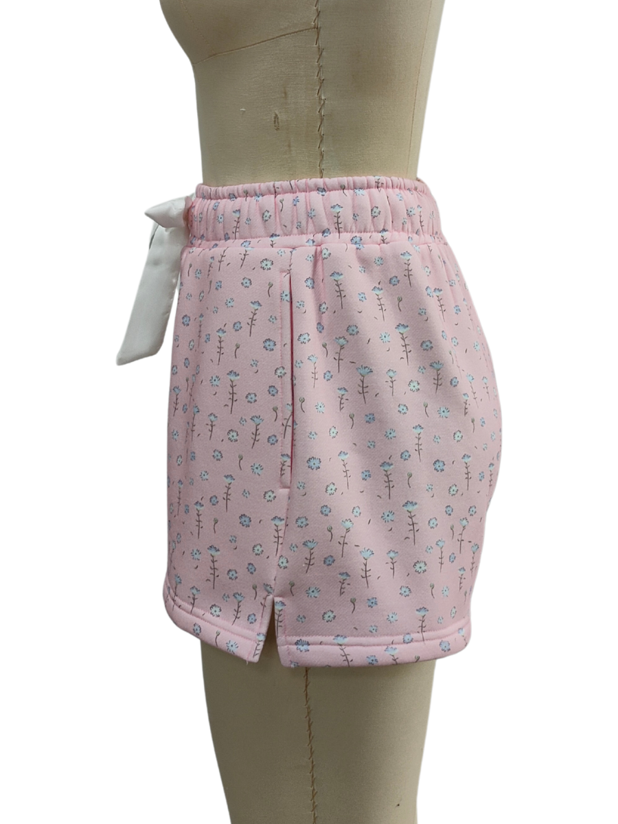 TRADESHOW Light Pink Ditsy Blue Floral Sweat Shorts