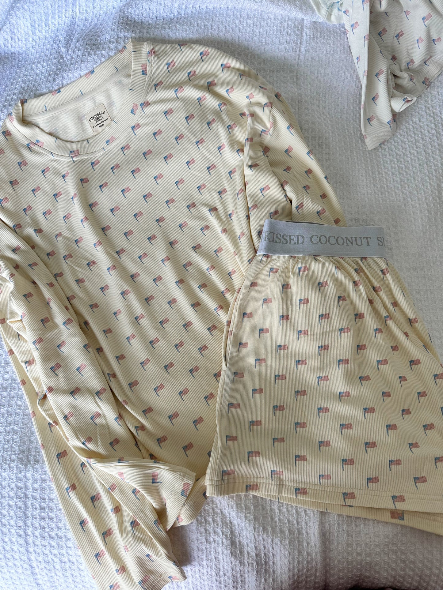 Pale Yellow American Flag Pajama Pattern Top