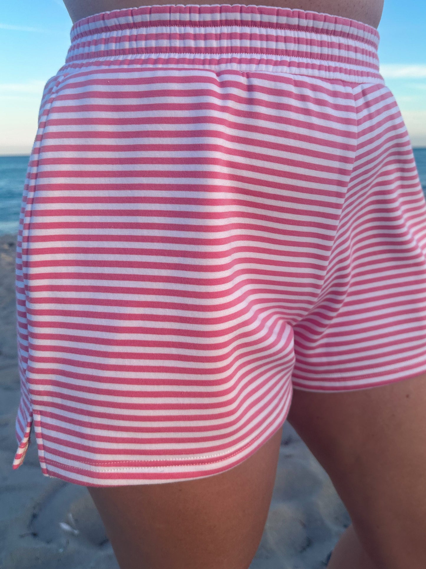 TRADESHOW Dark Pink and White Big Striped Shorts