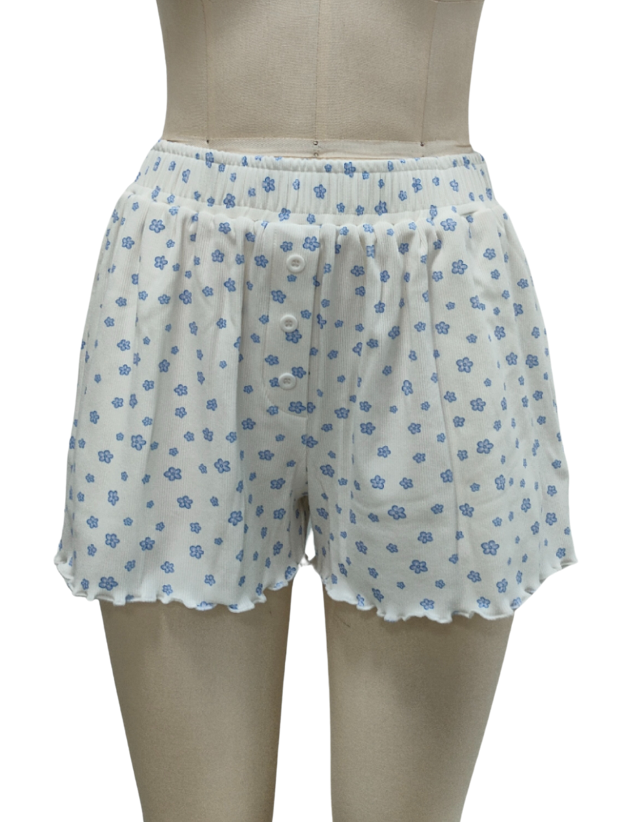 White Lilo Blue Floral Pajama Shorts