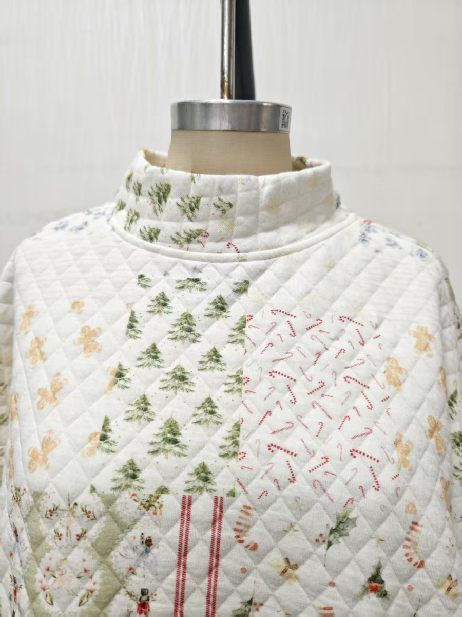 Christmas Holiday Quilted Mockneck Sweatshirt