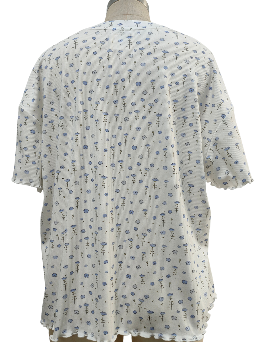 White Ditsy Blue Floral Short Sleeve Pajama Top