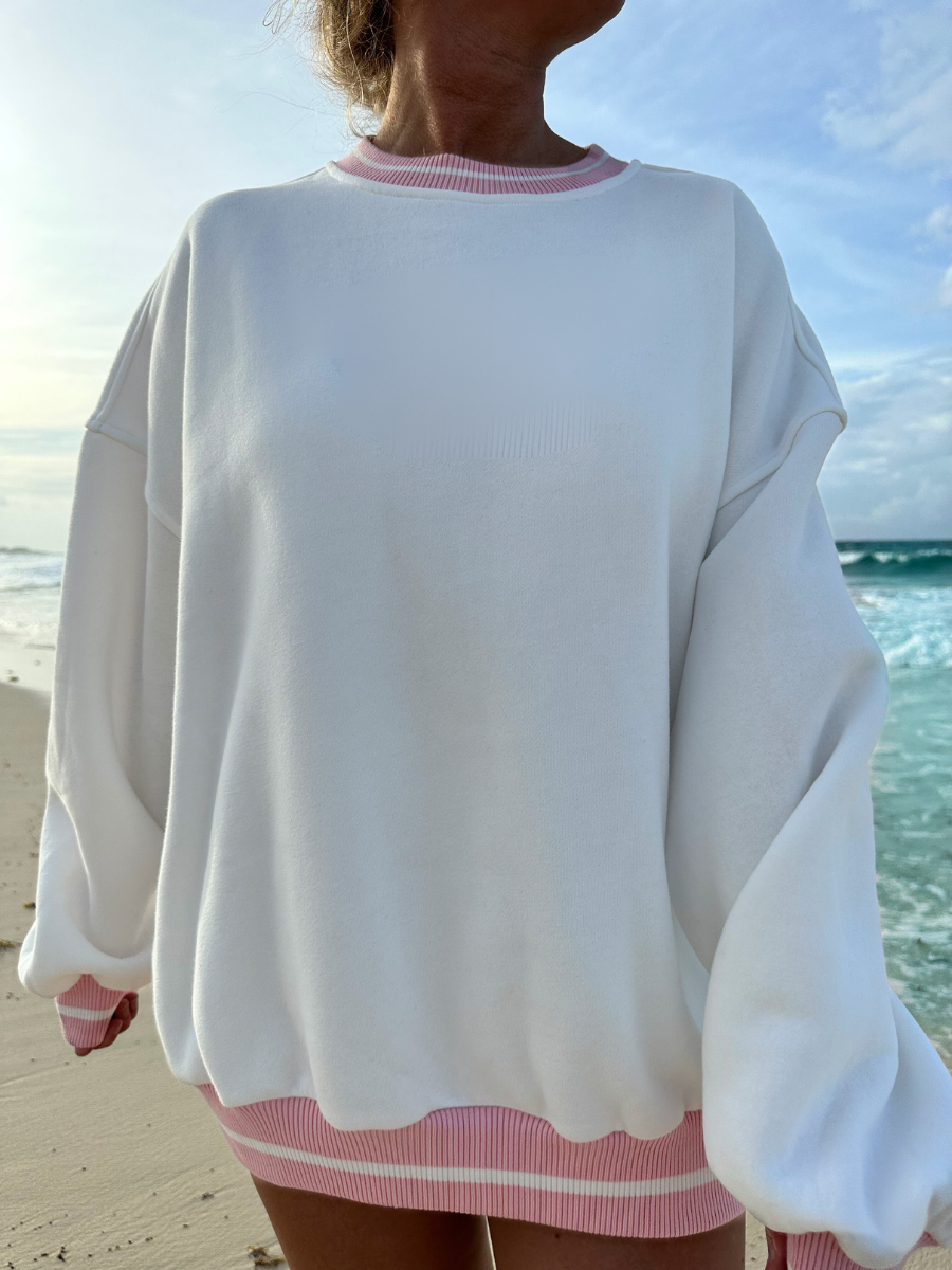 Blank White And Pink Preppy Crew Sweatshirt