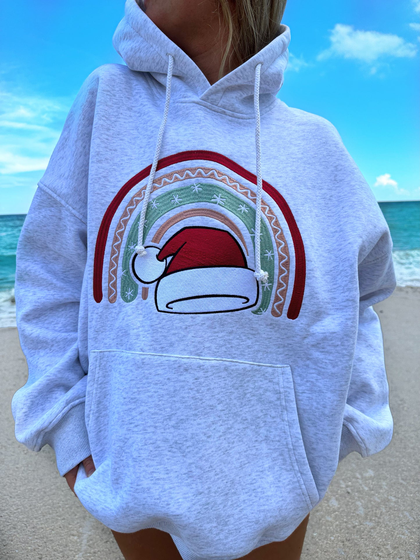 SANTA HAT CHRISTMAS RAINBOW EMBROIDER HOODIE