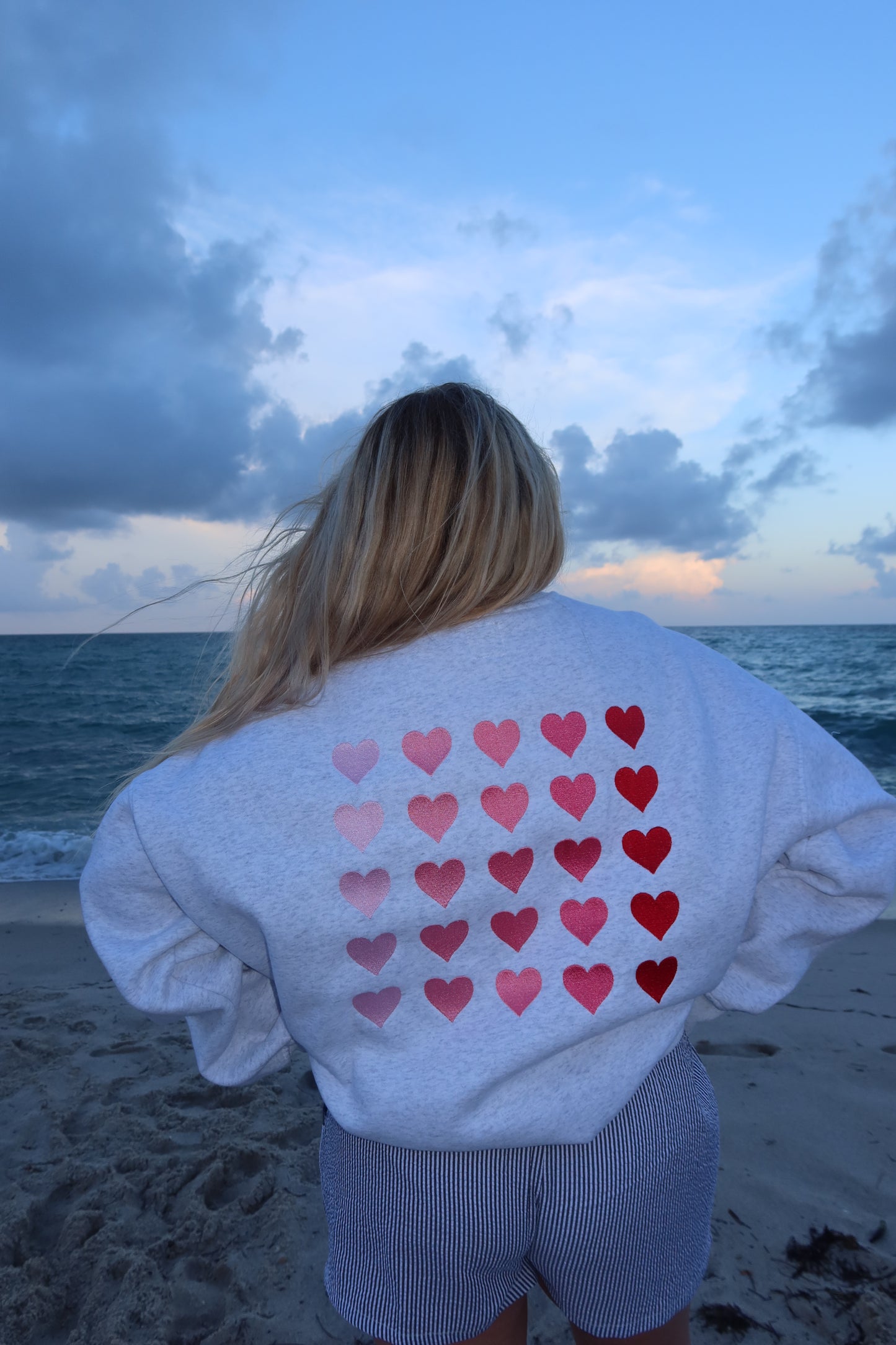 Pearl Grey Ombre Hearts Embroider Sweatshirt