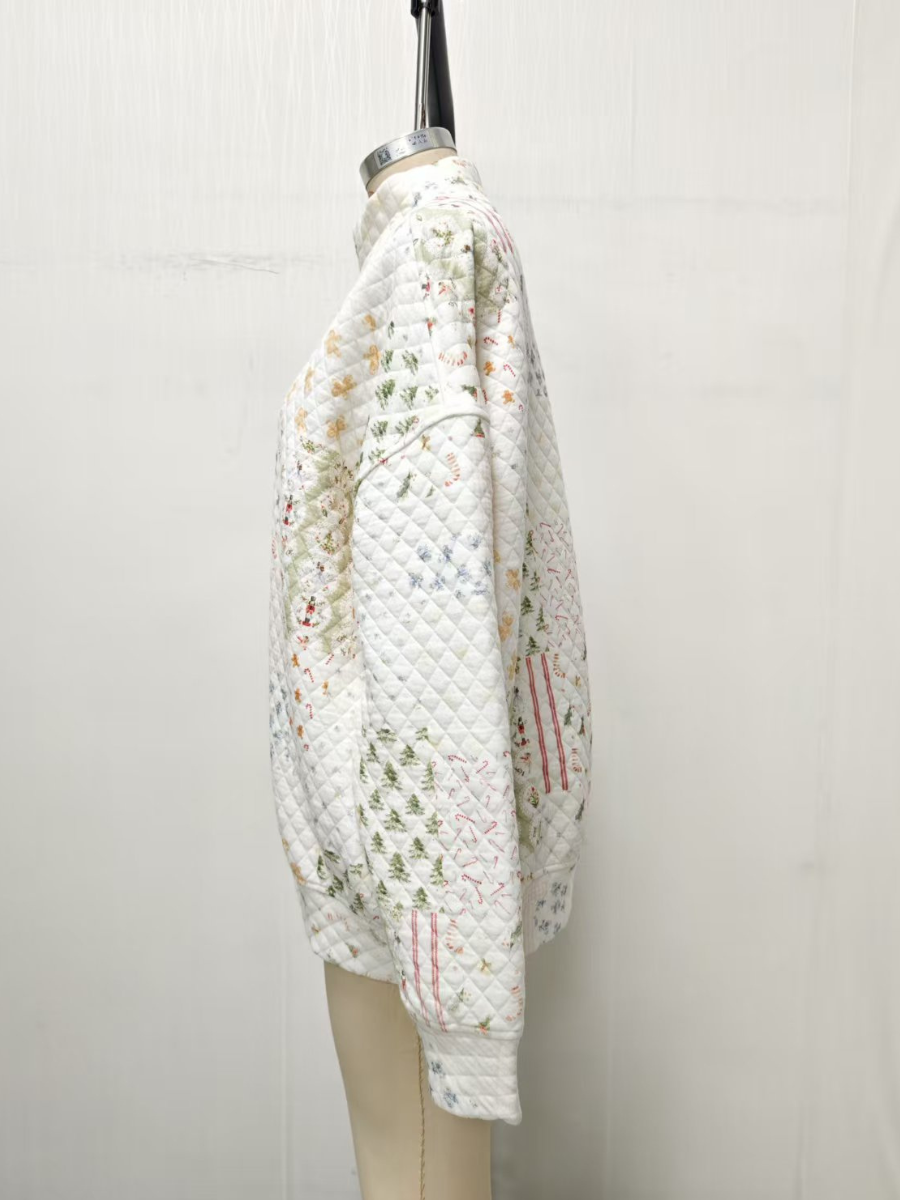 Christmas Holiday Quilted Mockneck Sweatshirt