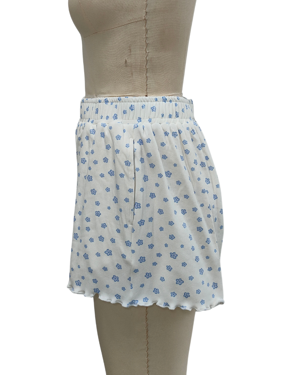 White Lilo Blue Floral Pajama Shorts