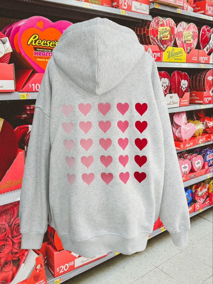 Pearl Grey Ombre Hearts Embroider Hoodie