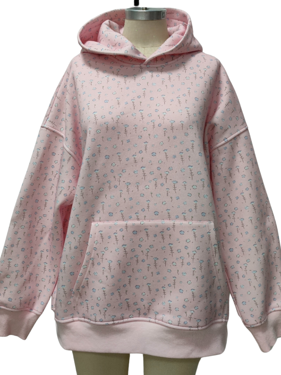 Light Pink Ditsy Blue Floral Hoodie
