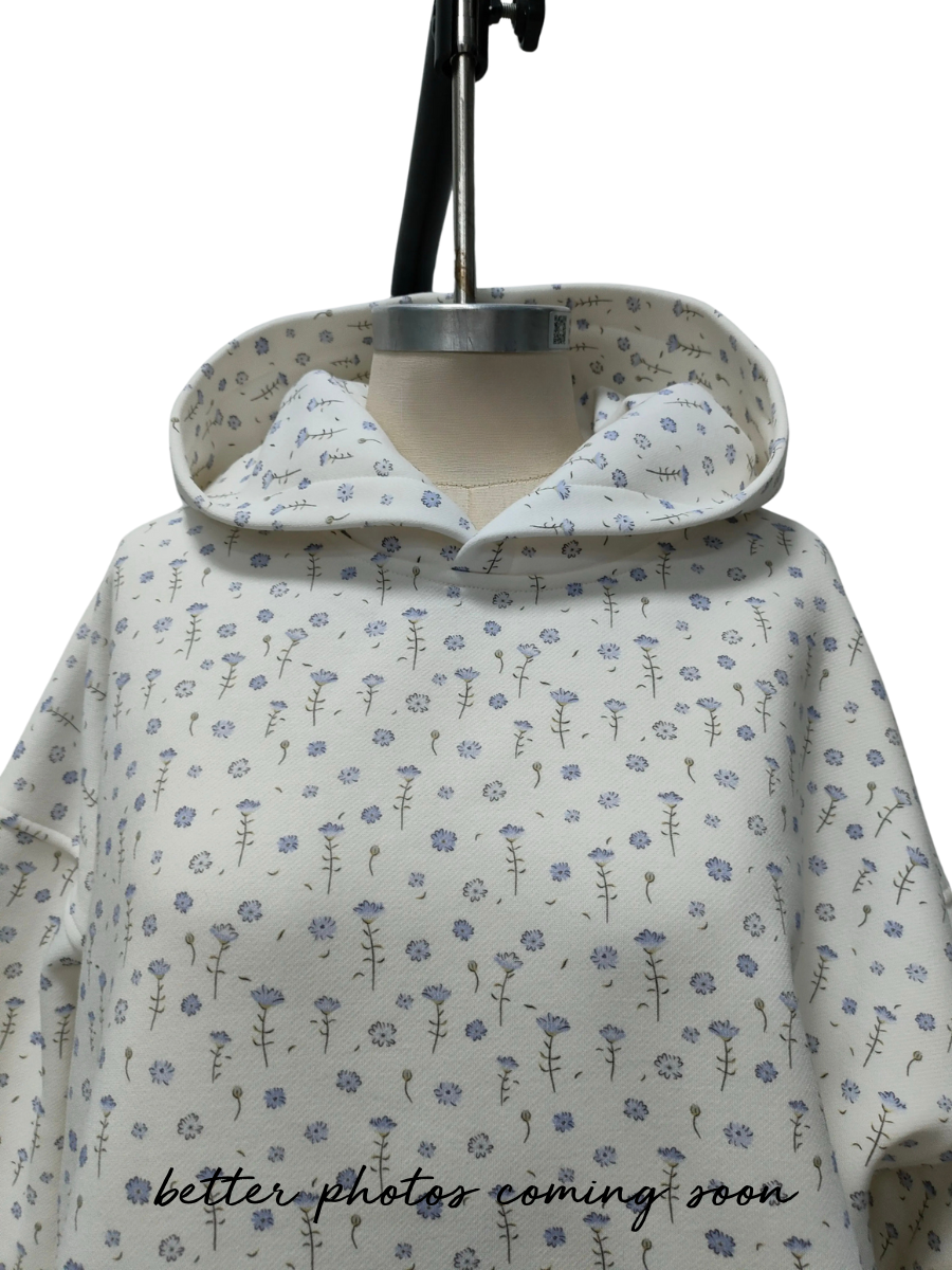 White Ditsy Blue Floral Hoodie