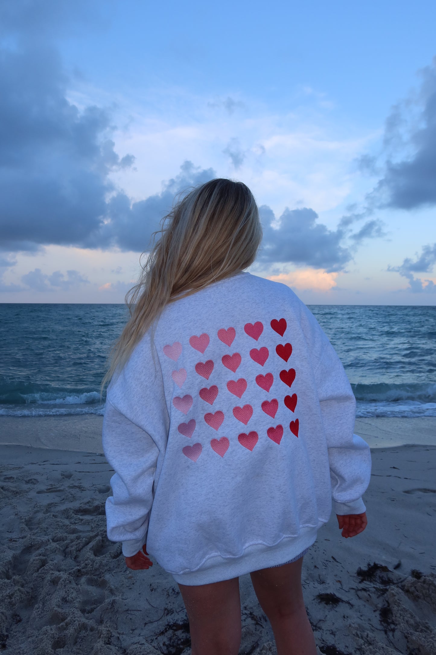 Pearl Grey Ombre Hearts Embroider Sweatshirt