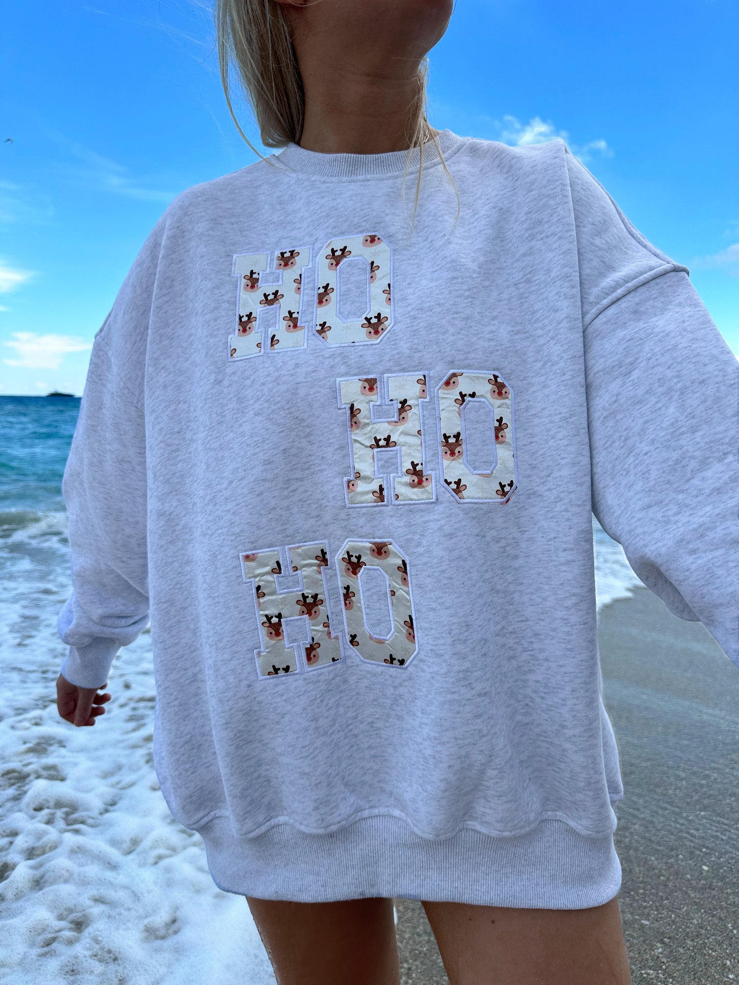 HO HO HO REINDEER CHRISTMAS EMBROIDER SWEATSHIRT