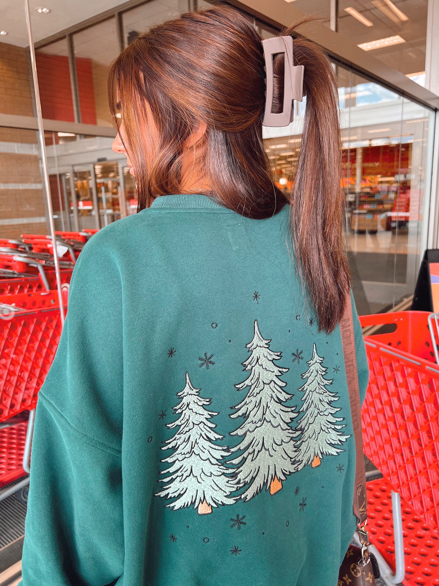 Green Christmas Tree Embroider Sweatshirt