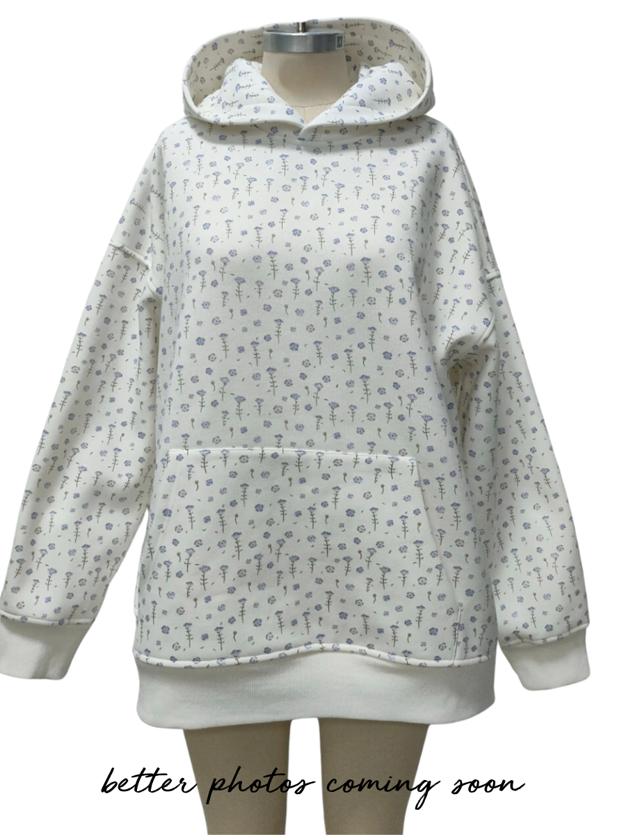 White Ditsy Blue Floral Hoodie