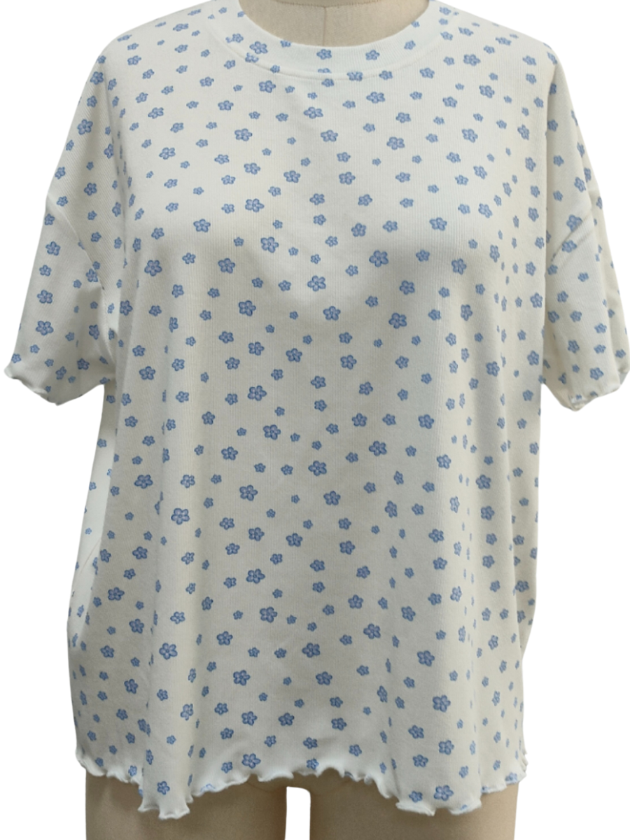 TRADESHOW White Lilo Blue Floral Short Sleeve Pajama Top