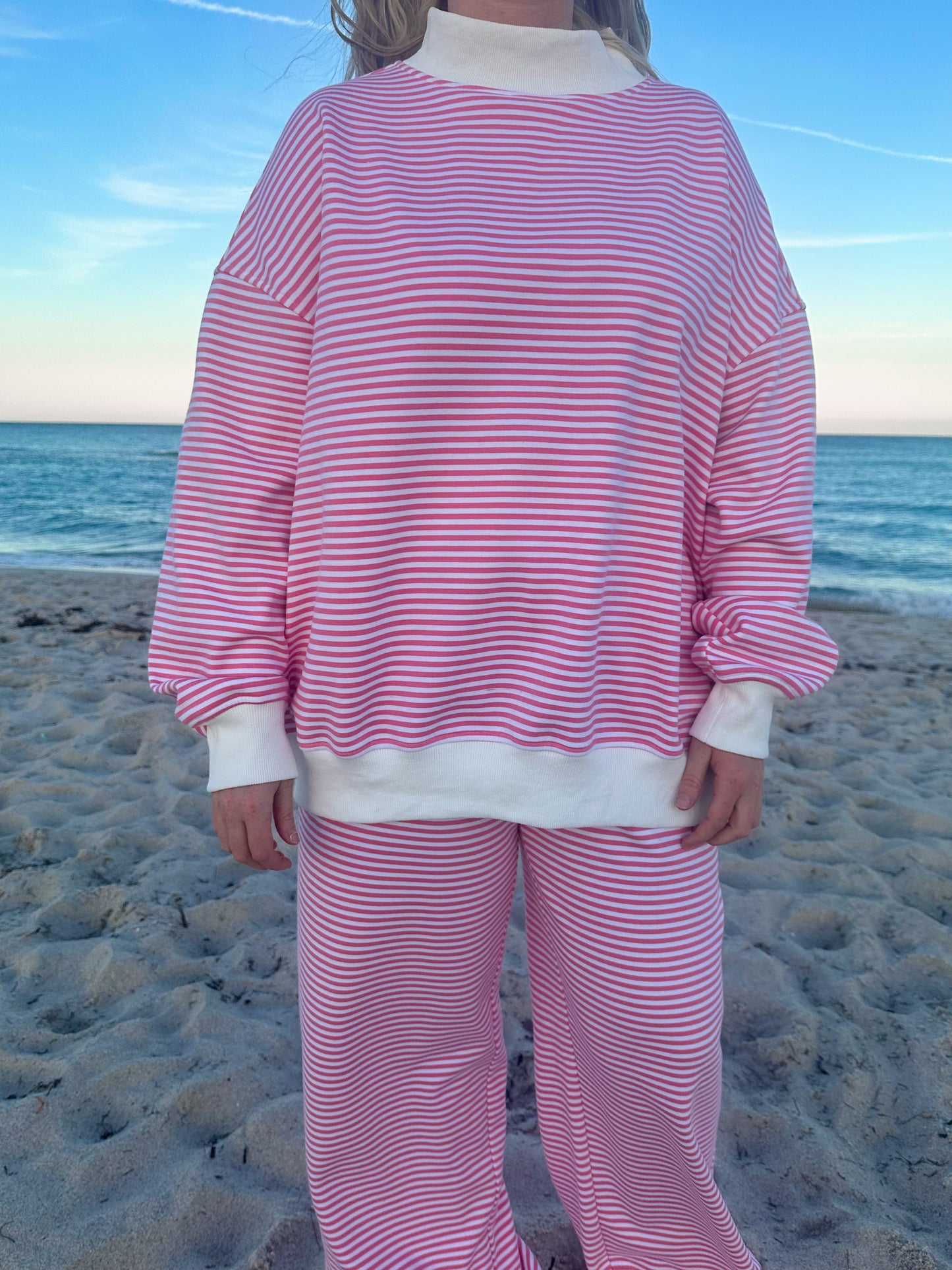 Dark Pink and White Big Striped Sweatpants