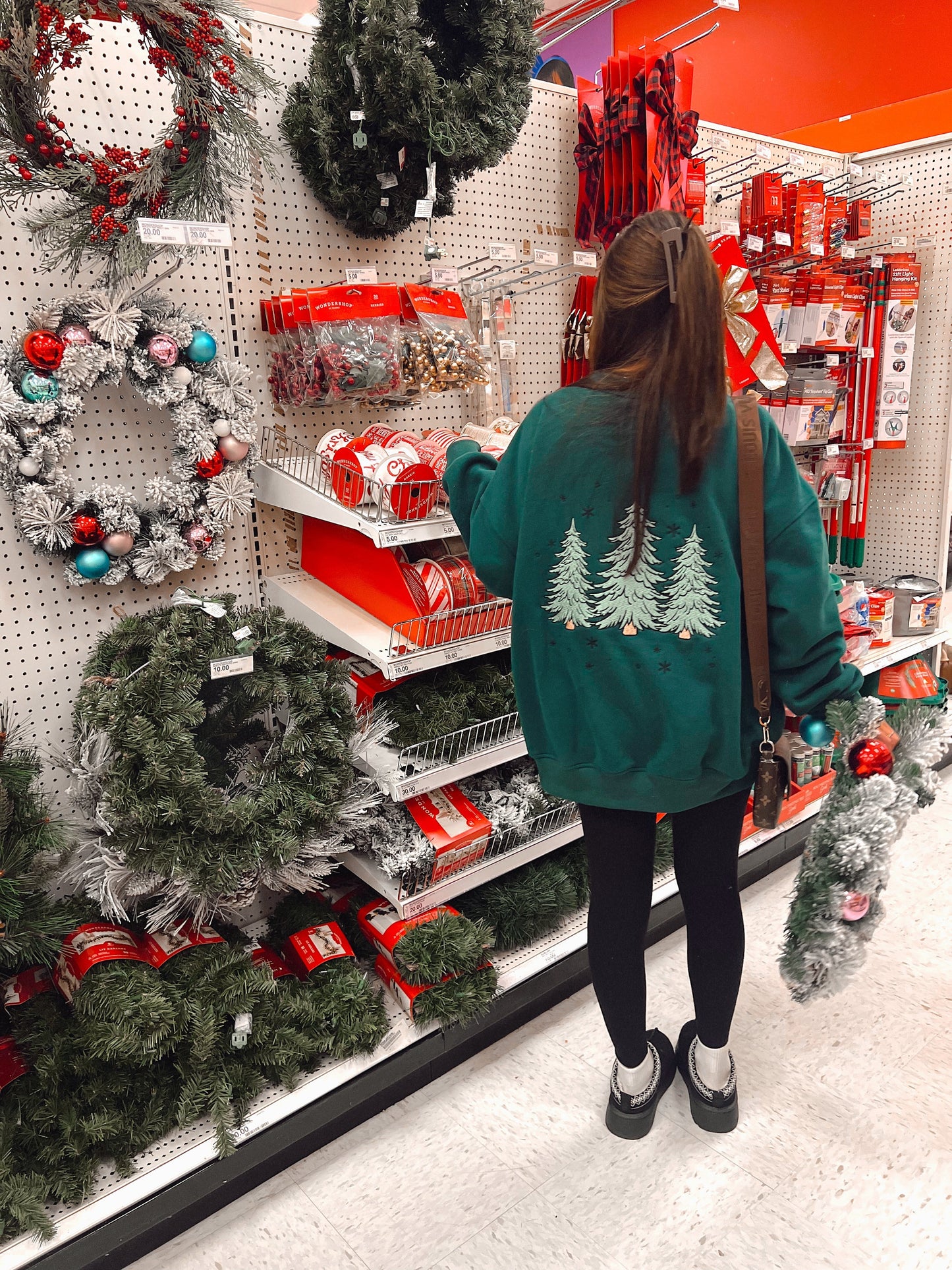 Green Christmas Tree Embroider Sweatshirt