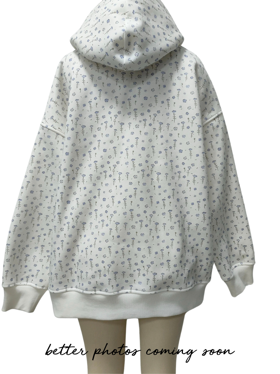 White Ditsy Blue Floral Hoodie