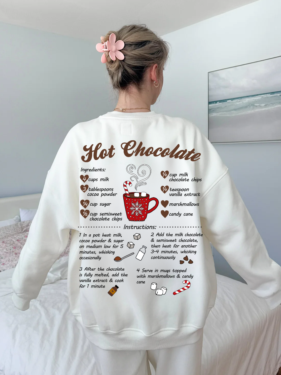 Hot Chocolate Recipe Christmas Embroider Sweatshirt
