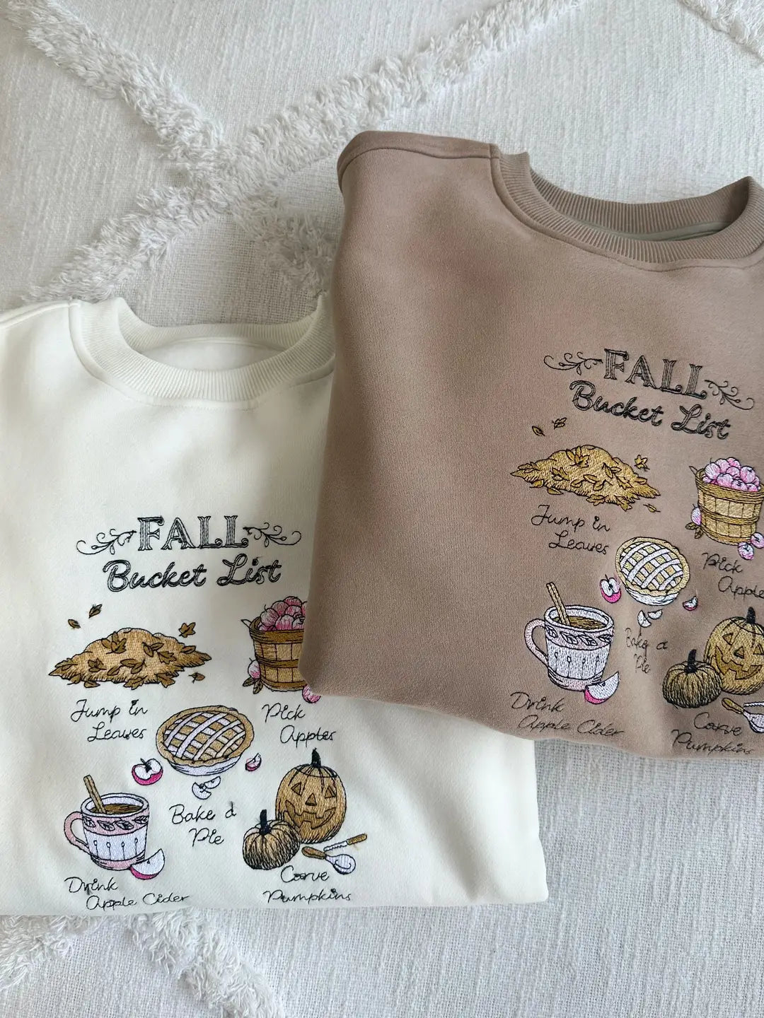 Ivory Autumn Fall Bucket List Embroidered Sweatshirt