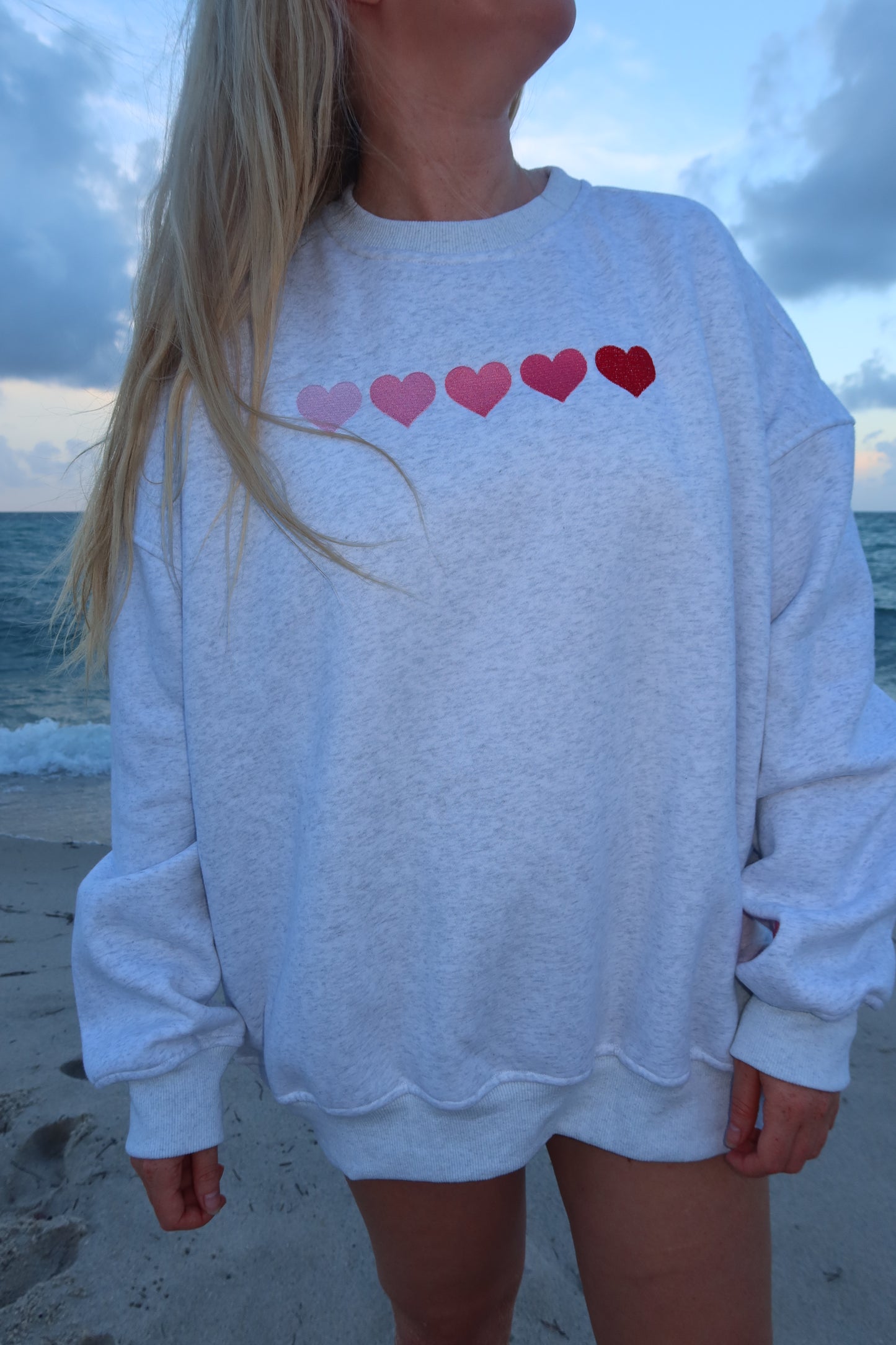 Pearl Grey Ombre Hearts Embroider Sweatshirt