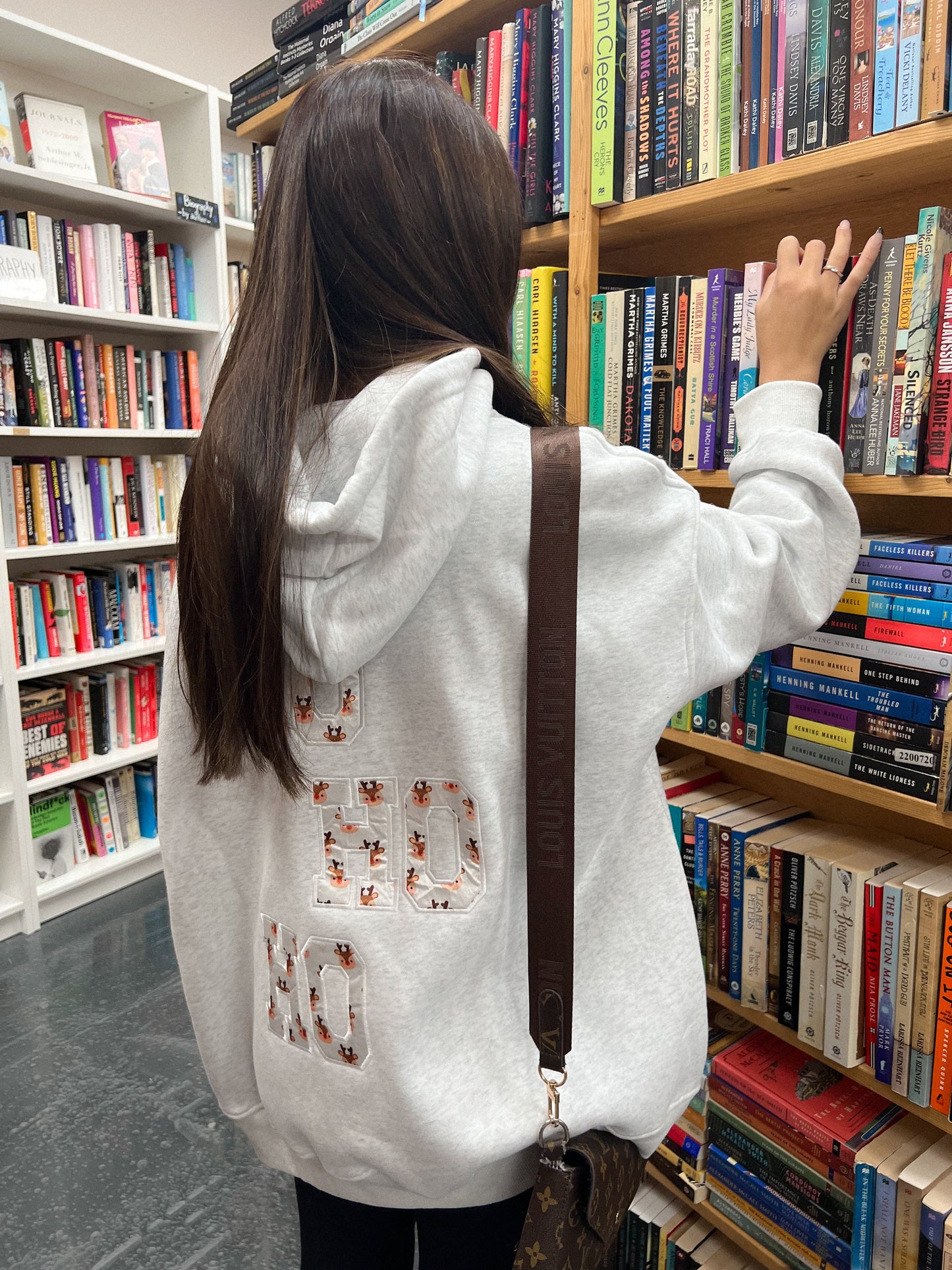 HO HO HO REINDEER CHRISTMAS EMBROIDER HOODIE
