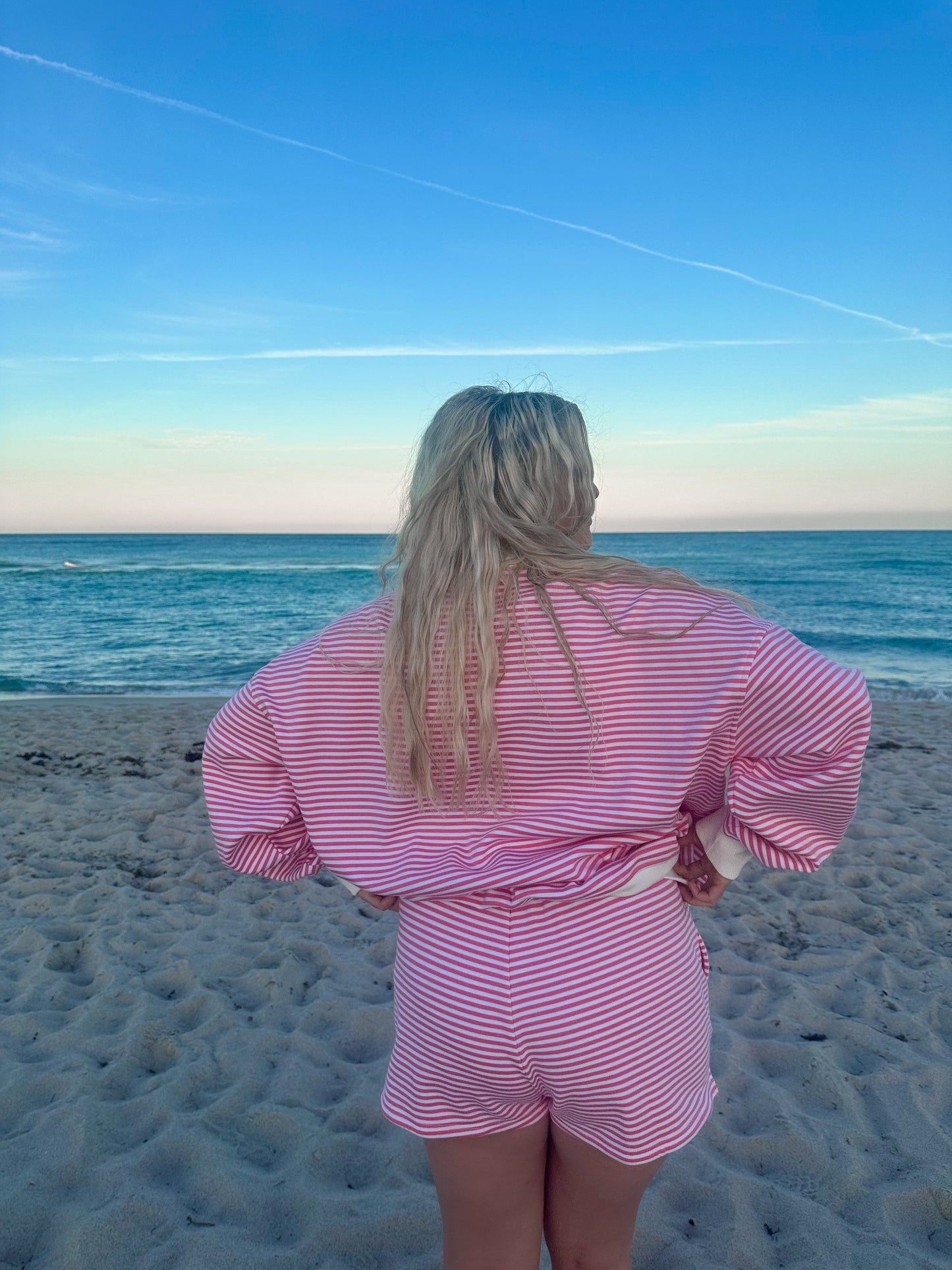 TRADESHOW Dark Pink and White Big Striped Shorts