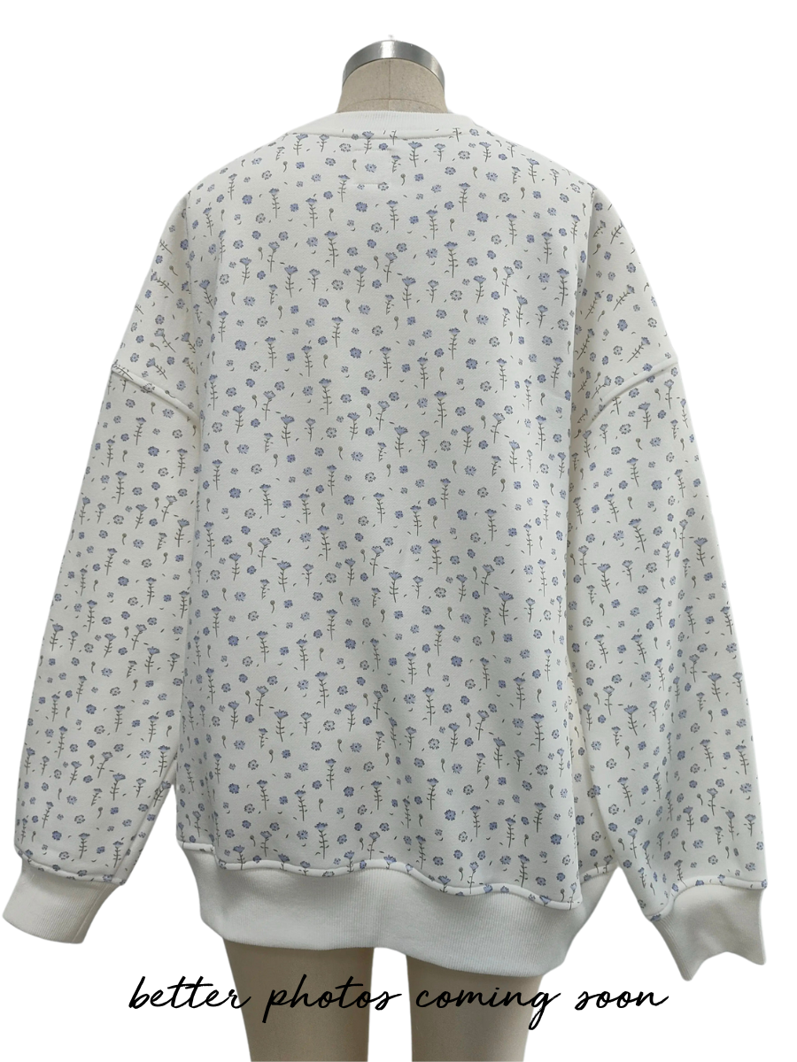 White Ditsy Blue Floral Sweatshirt