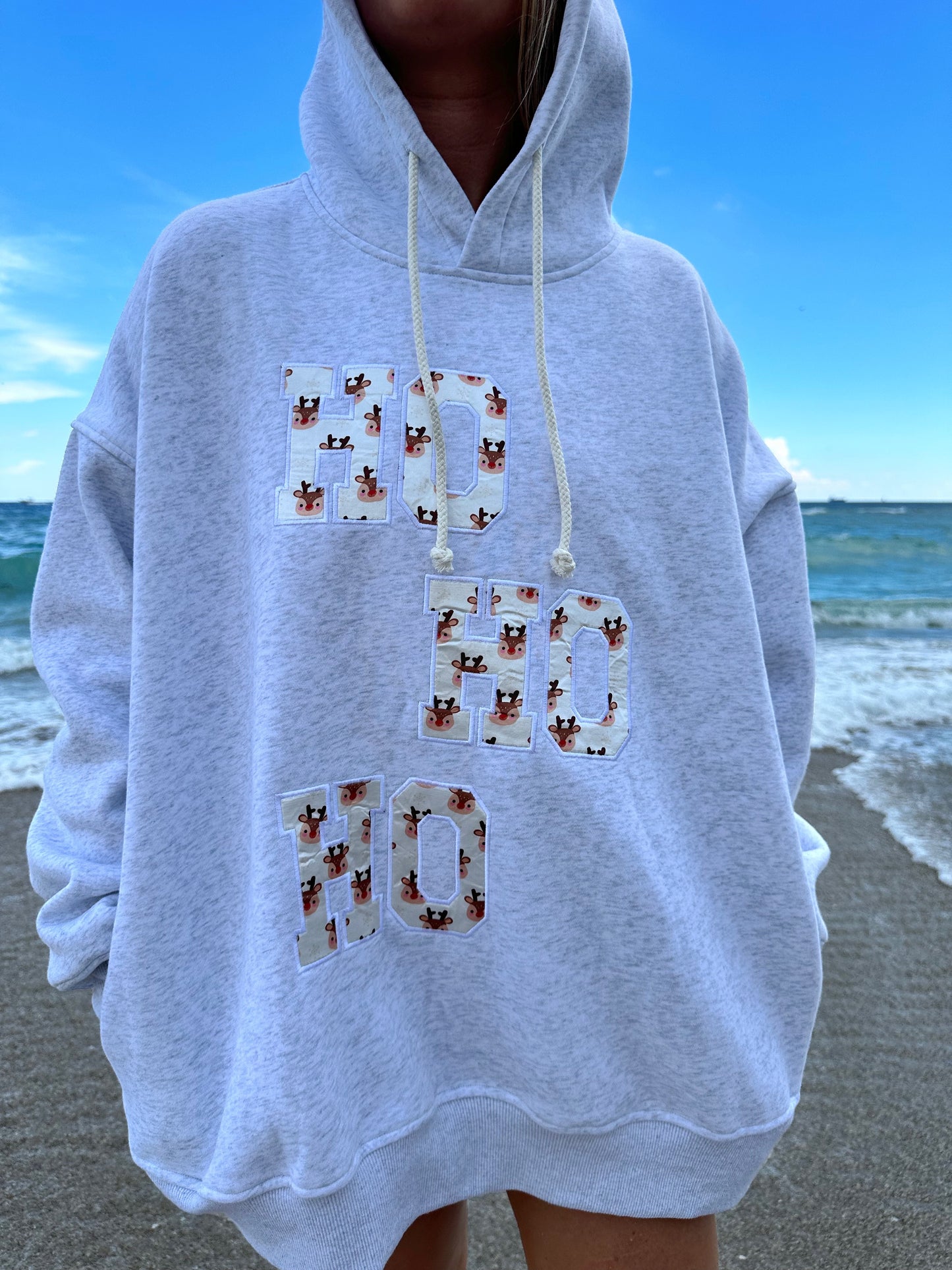 HO HO HO REINDEER CHRISTMAS EMBROIDER HOODIE