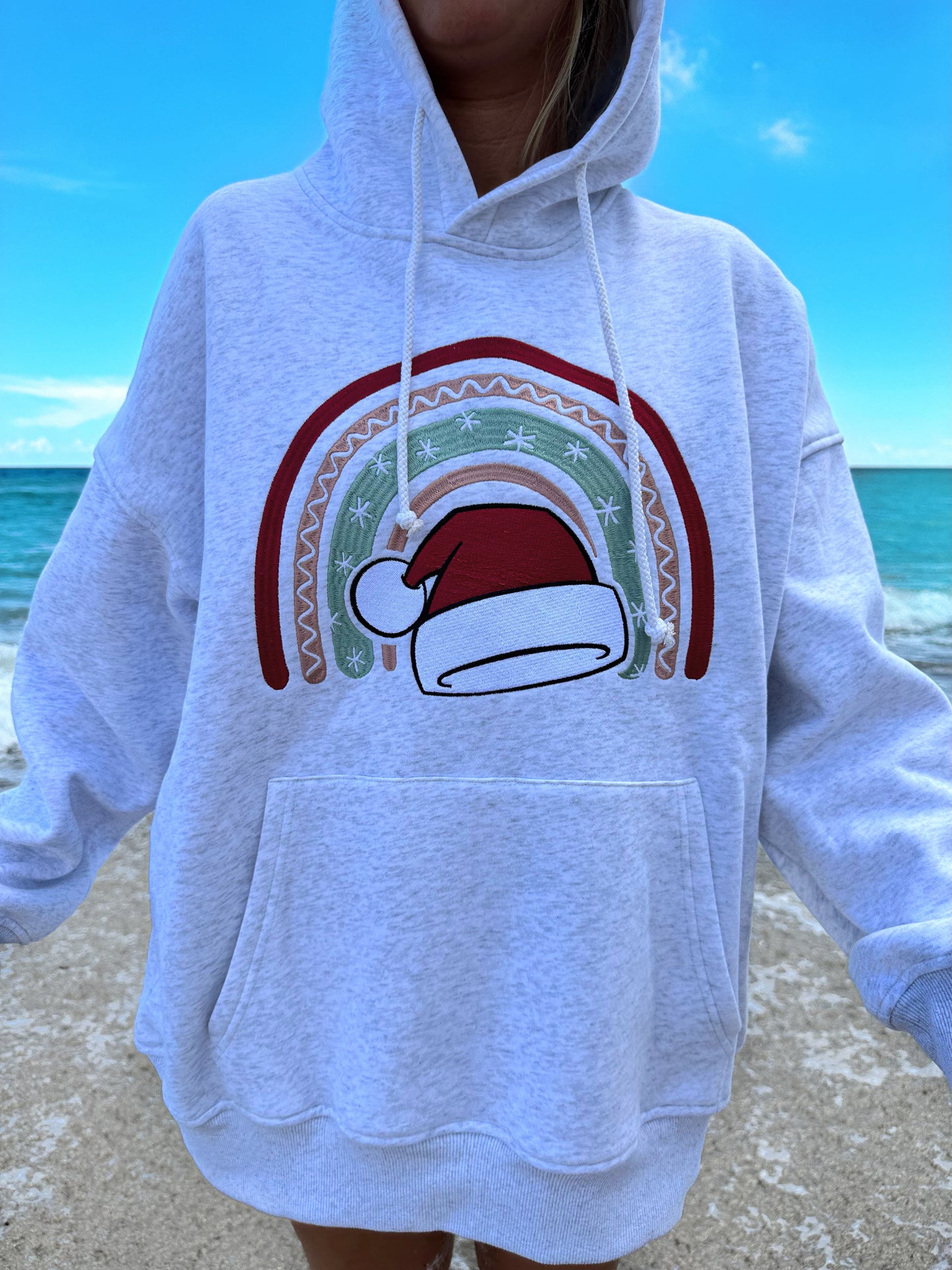 SANTA HAT CHRISTMAS RAINBOW EMBROIDER HOODIE