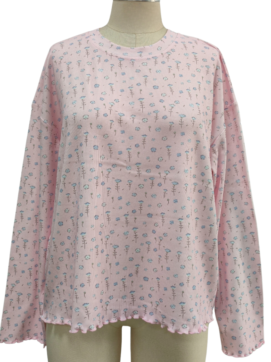 Light Pink Ditsy Floral Long Sleeve Pajama Top