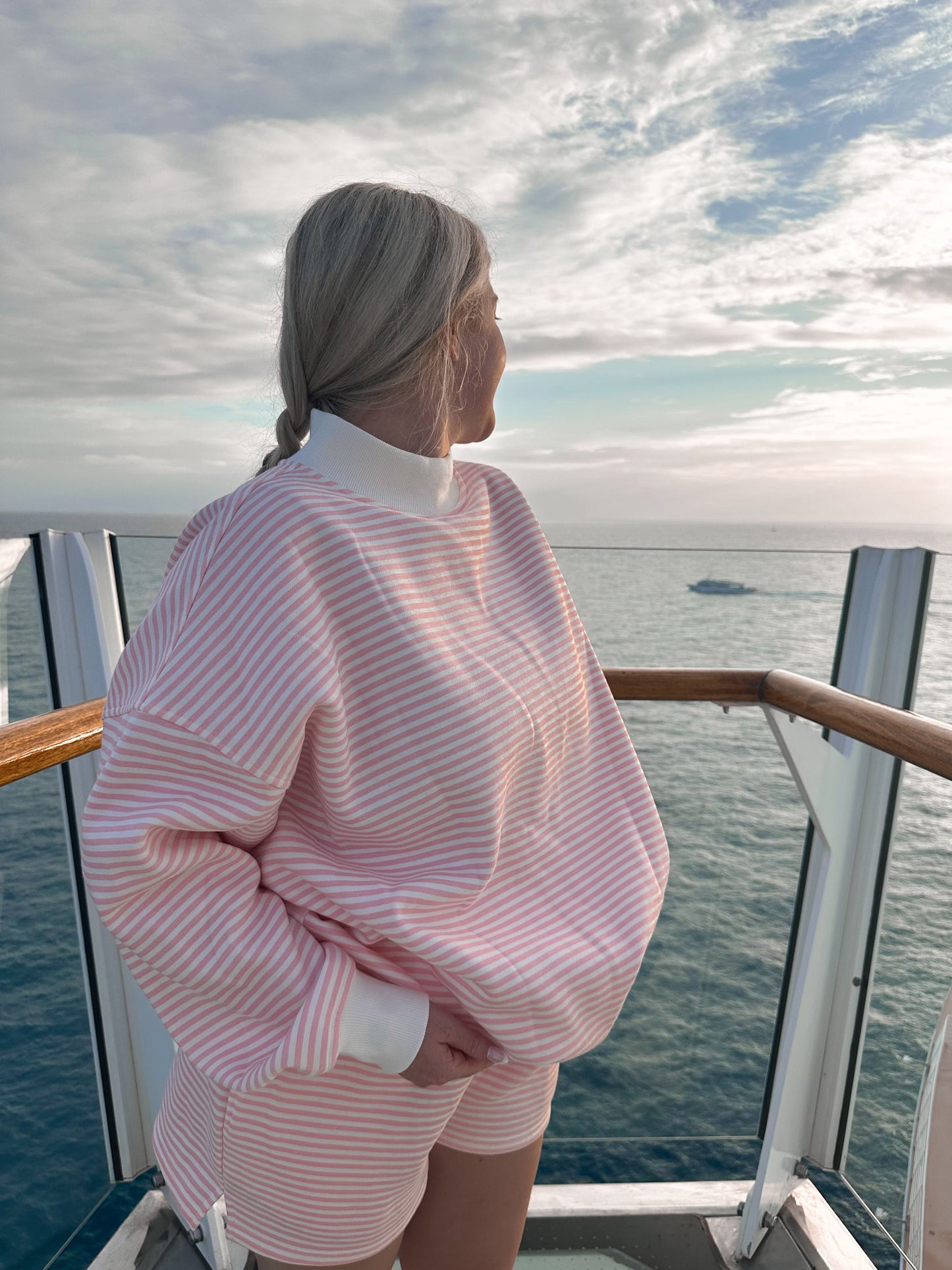 Light Pink and White Big Striped Mockneck Sweatshirt