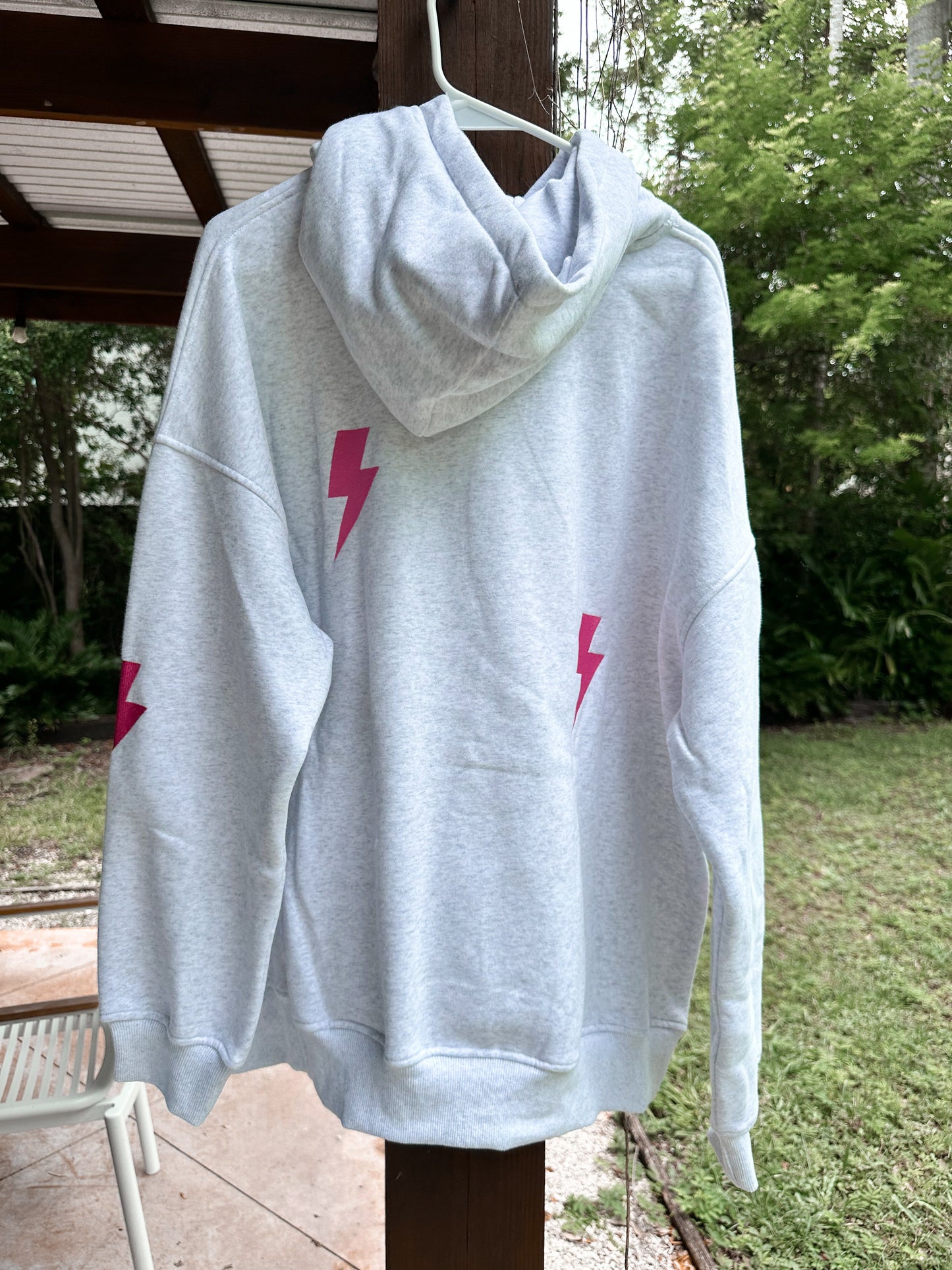 Pearl Grey Embroider Lightning Bolt Hoodie