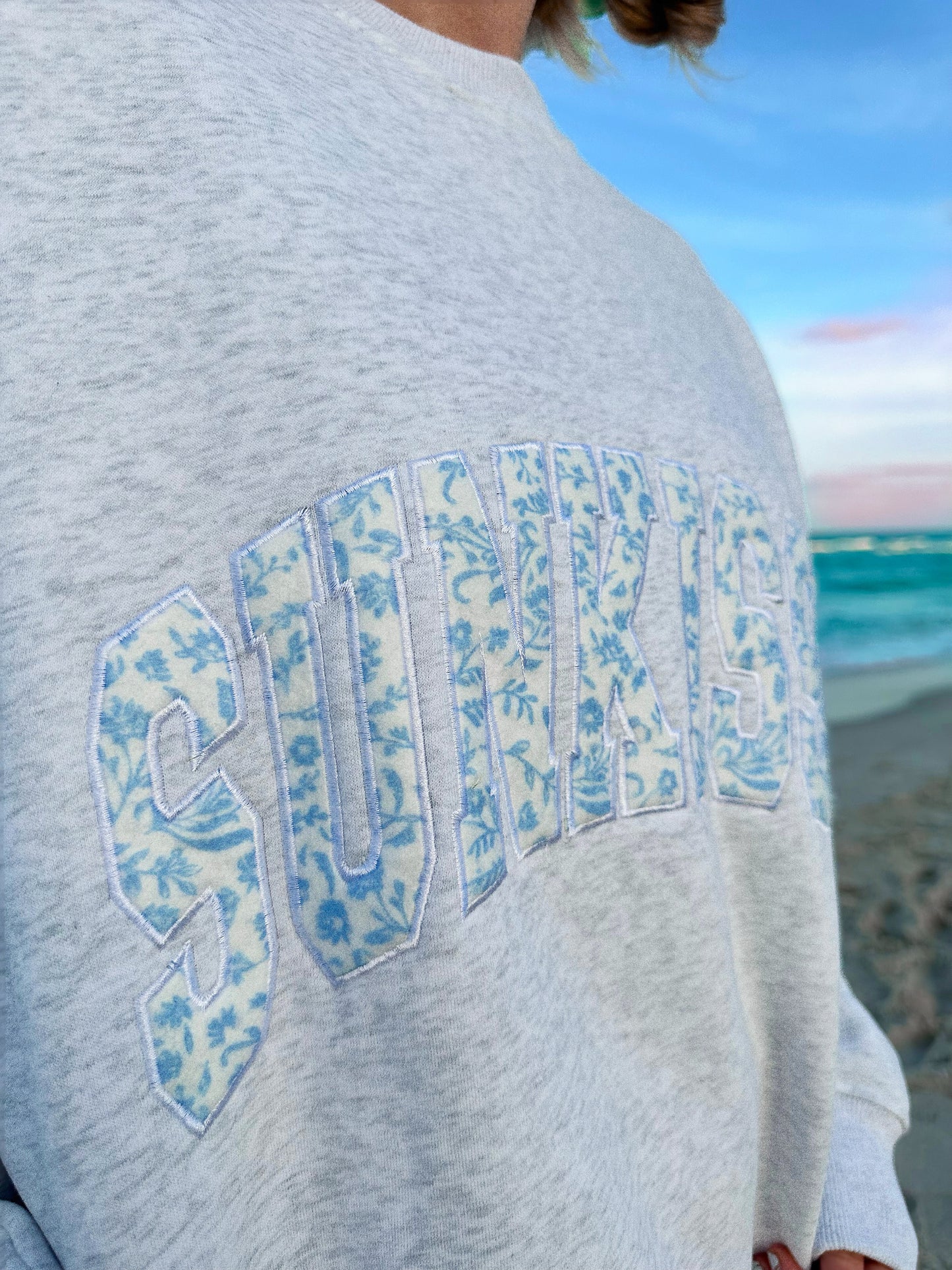 Pearl Grey Floral Sunkissed Embroider Sweatshirt
