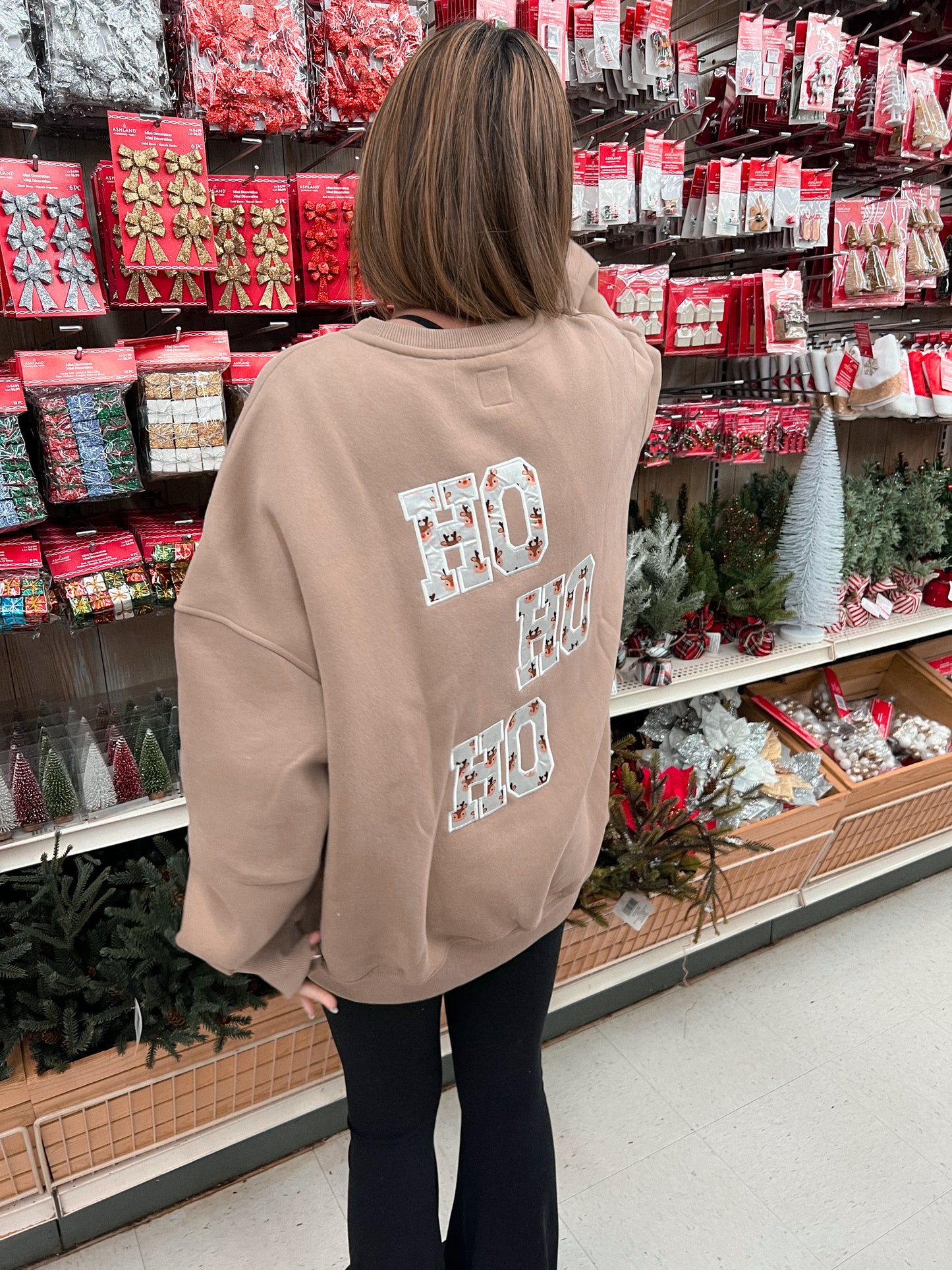 HO HO HO REINDEER CHRISTMAS EMBROIDER SWEATSHIRT