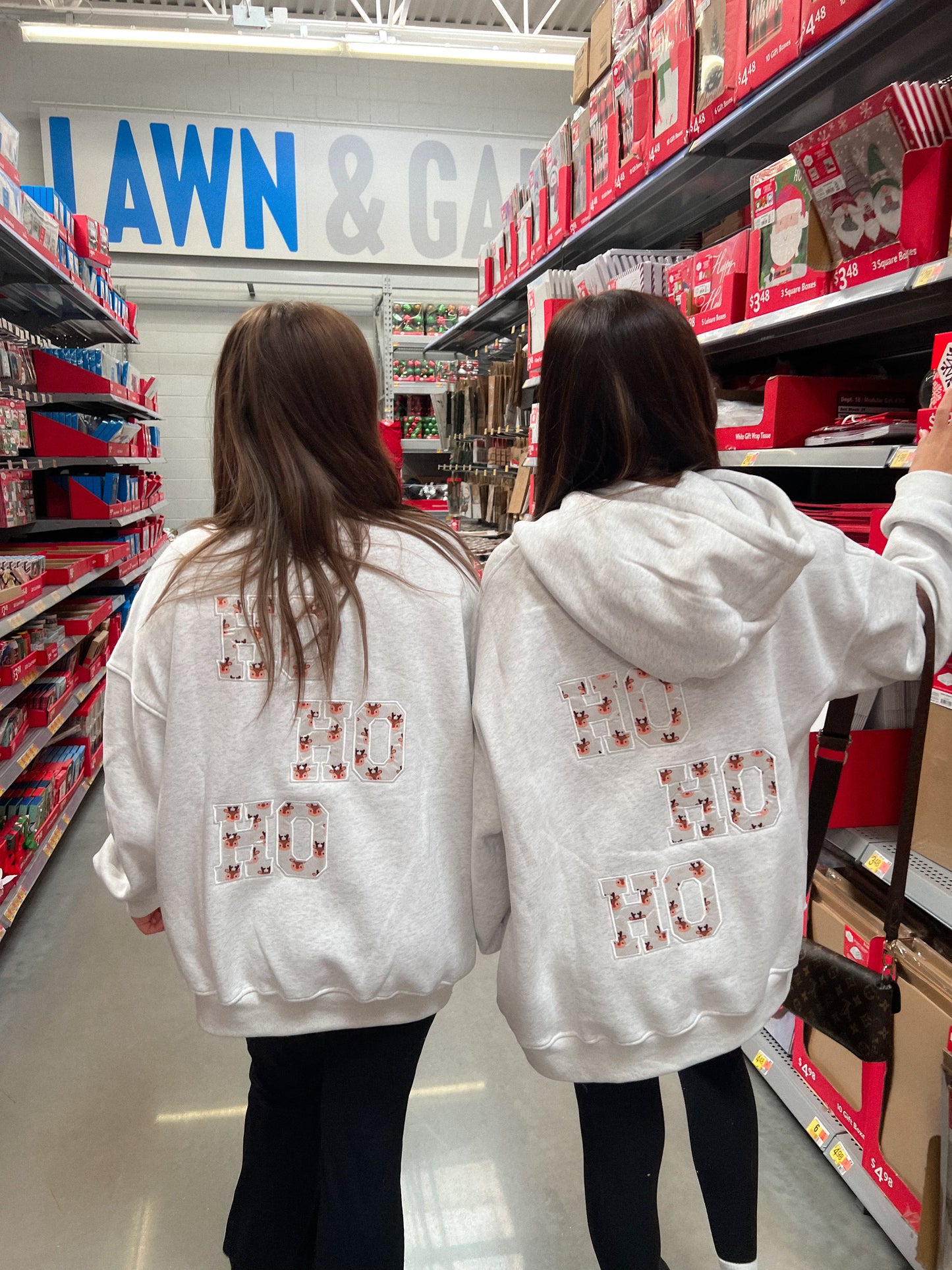 HO HO HO REINDEER CHRISTMAS EMBROIDER HOODIE