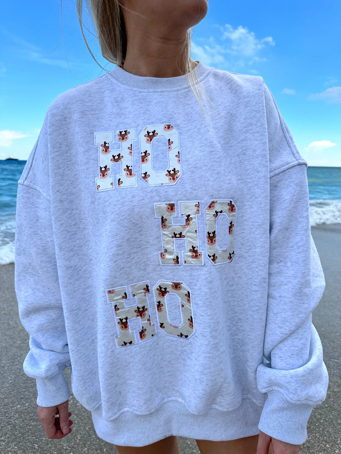 HO HO HO REINDEER CHRISTMAS EMBROIDER SWEATSHIRT